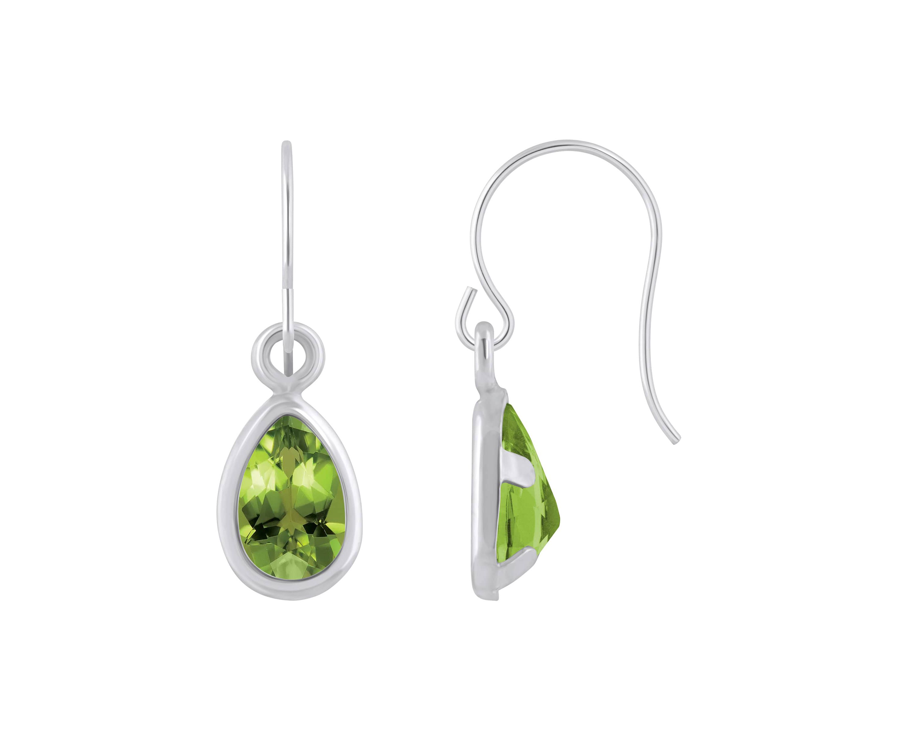 10K White Gold 6x4mm Pear Shape Peridot Drop Earrings
