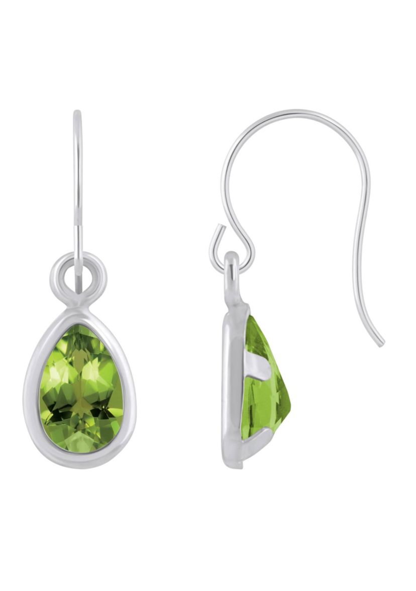 10K White Gold 6x4mm Pear Shape Peridot Drop Earrings