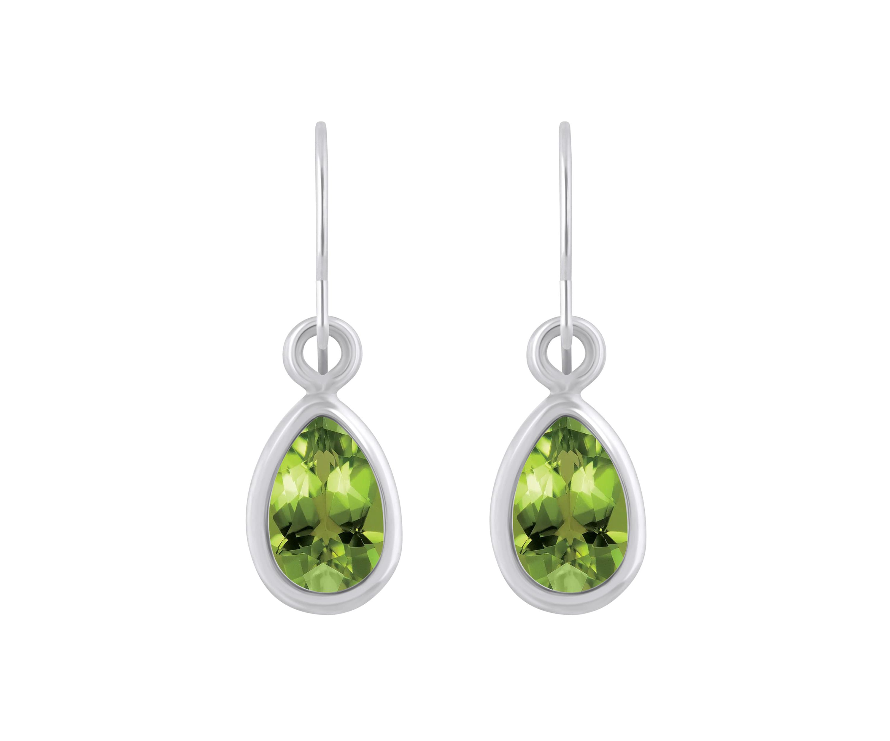 10K White Gold 6x4mm Pear Shape Peridot Drop Earrings