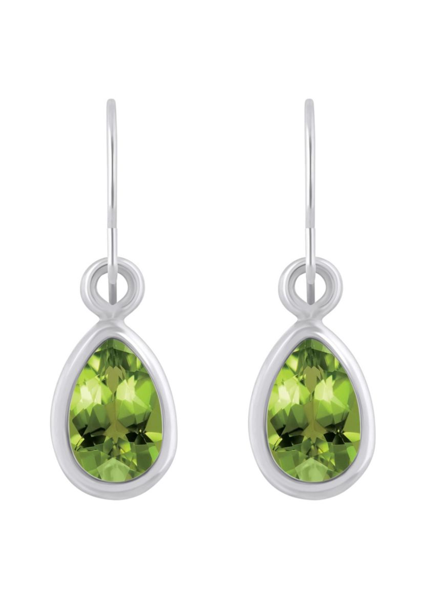 10K White Gold 6x4mm Pear Shape Peridot Drop Earrings