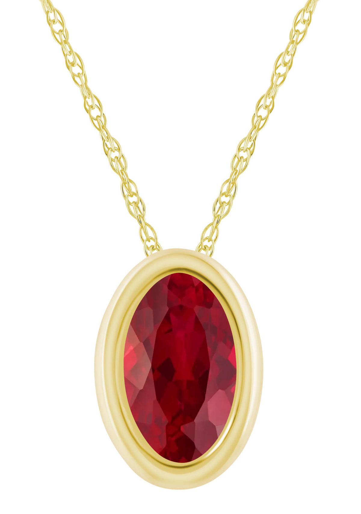 Lab Created 10K White Gold 6x4mm Oval Created Ruby Pendant Necklace
