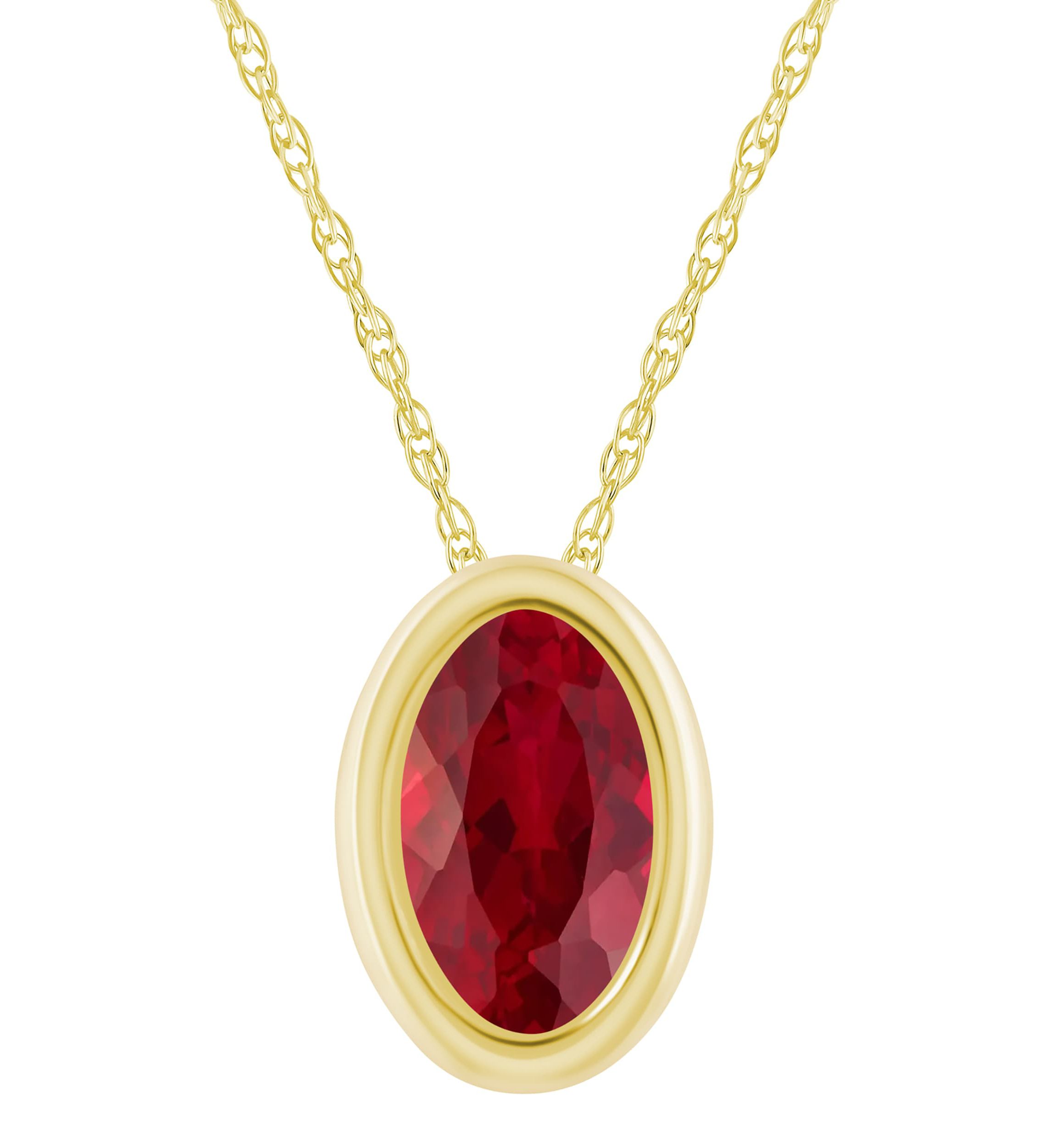 Lab Created 10K White Gold 6x4mm Oval Created Ruby Pendant Necklace