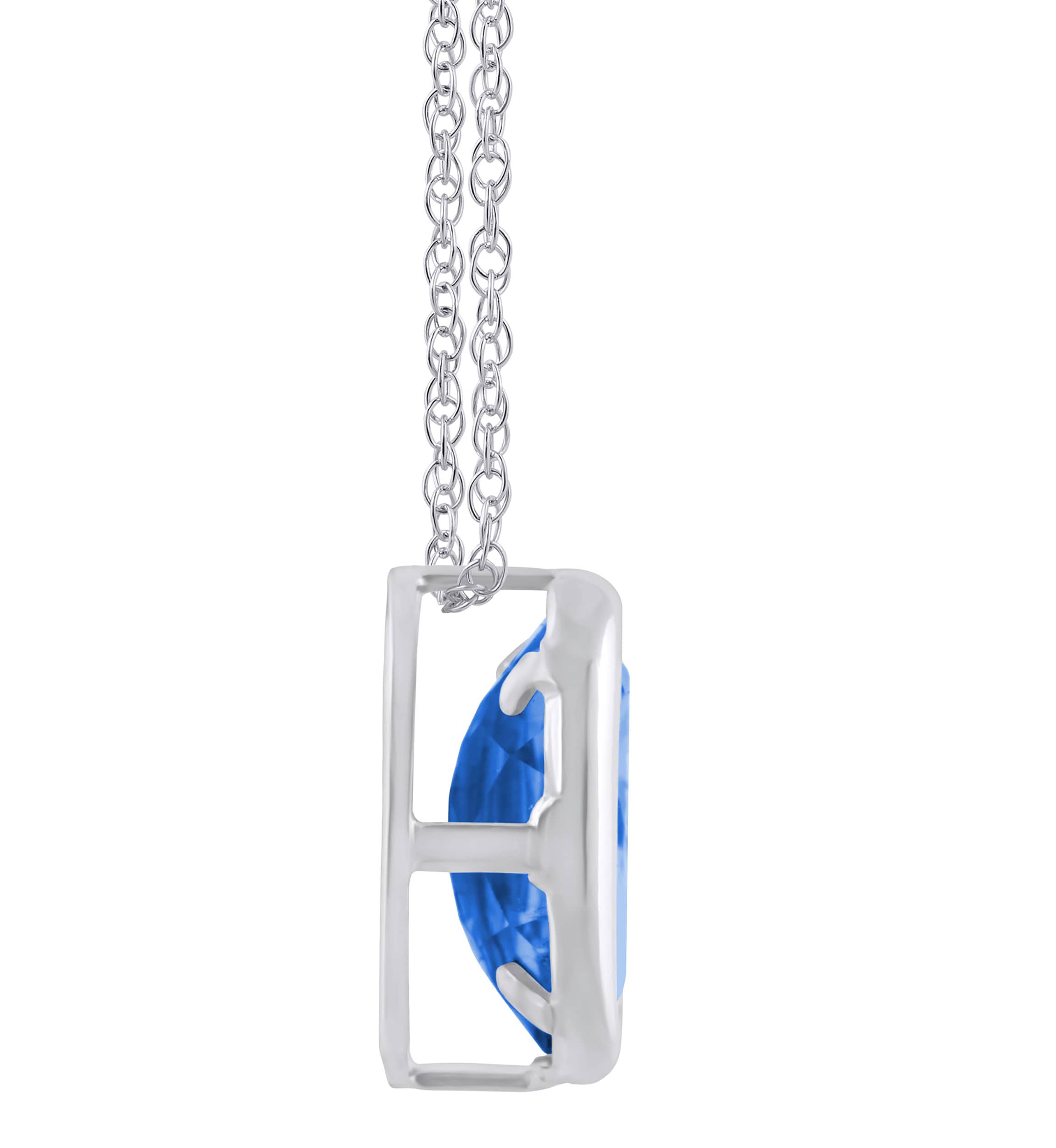 Lab Created 10K White Gold 6x4mm Oval Created Sapphire Pendant Necklace