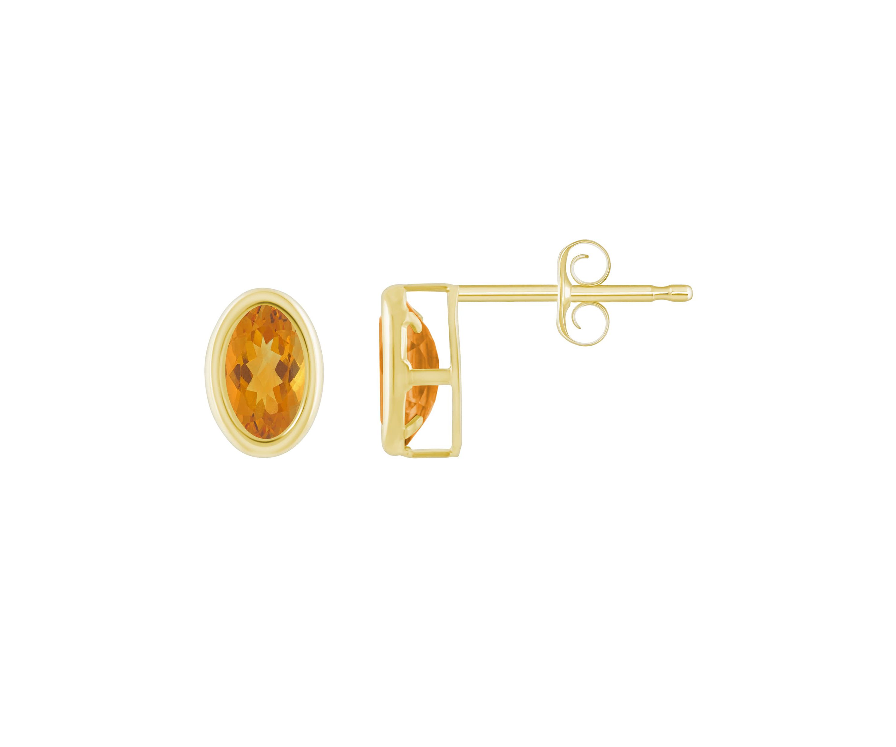 10K Yellow Gold 6x4mm Oval Citrine Stud Earrings