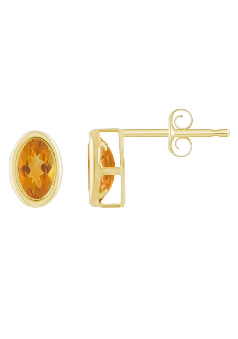 10K Yellow Gold 6x4mm Oval Citrine Stud Earrings
