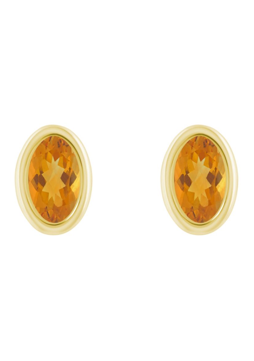 10K Yellow Gold 6x4mm Oval Citrine Stud Earrings