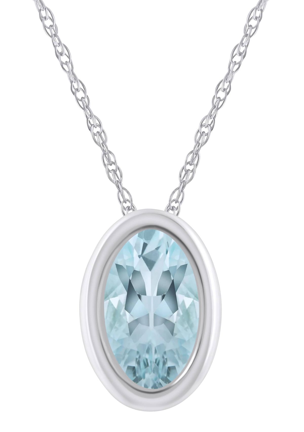 10K Yellow Gold 6x4mm Oval Aquamarine Pendant Necklace