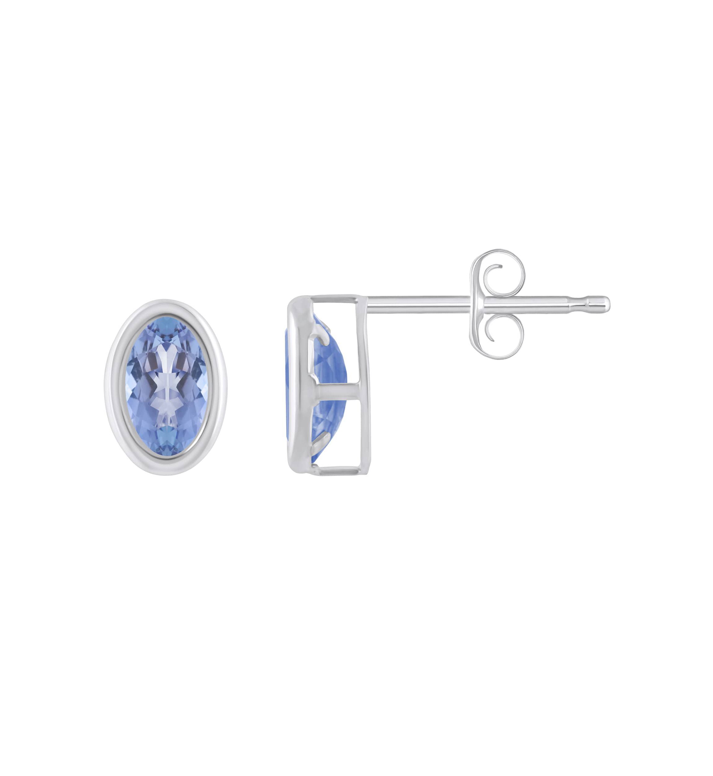 10K White Gold 6x4mm Oval Tanzanite Stud Earrings