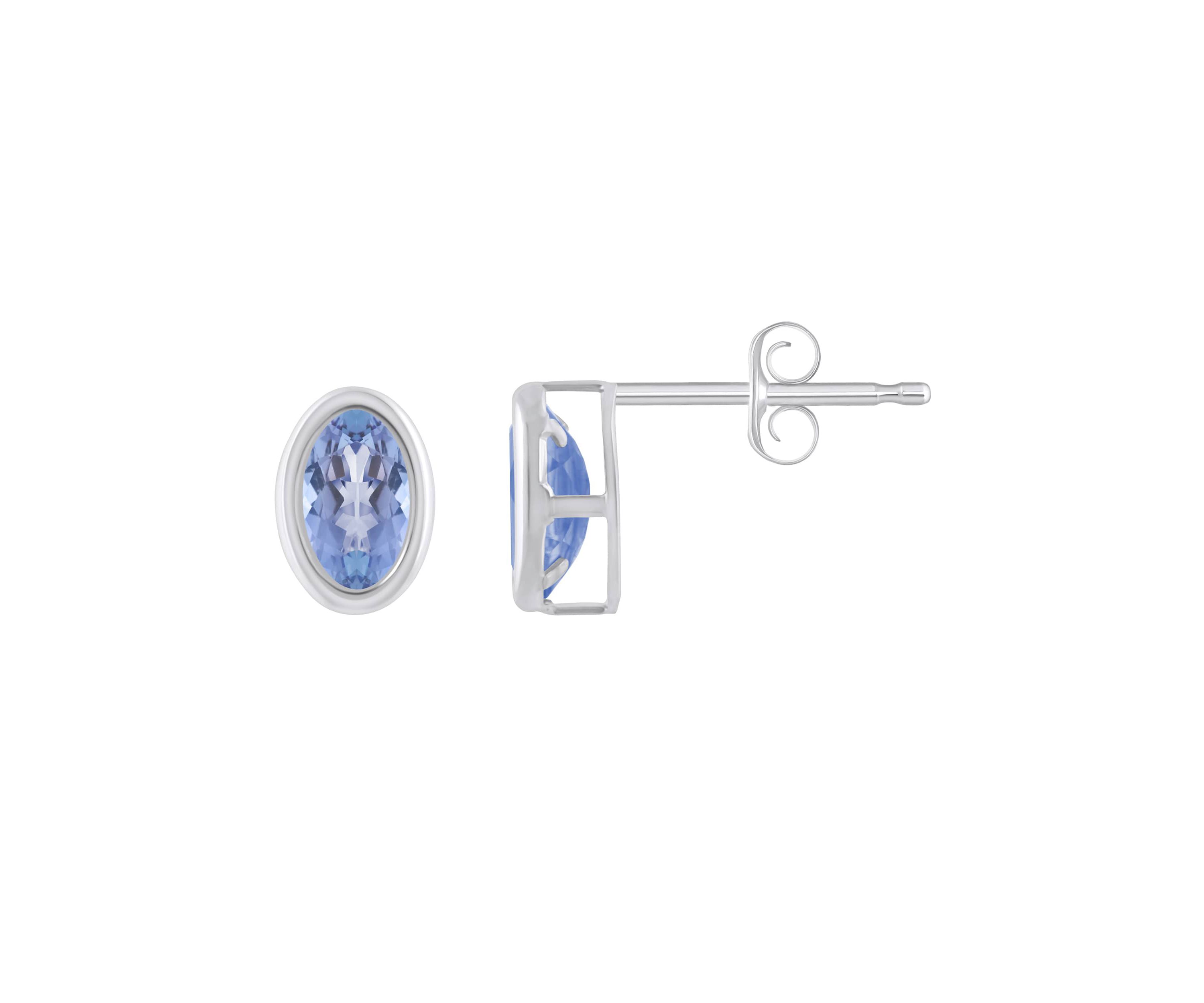 10K White Gold 6x4mm Oval Tanzanite Stud Earrings