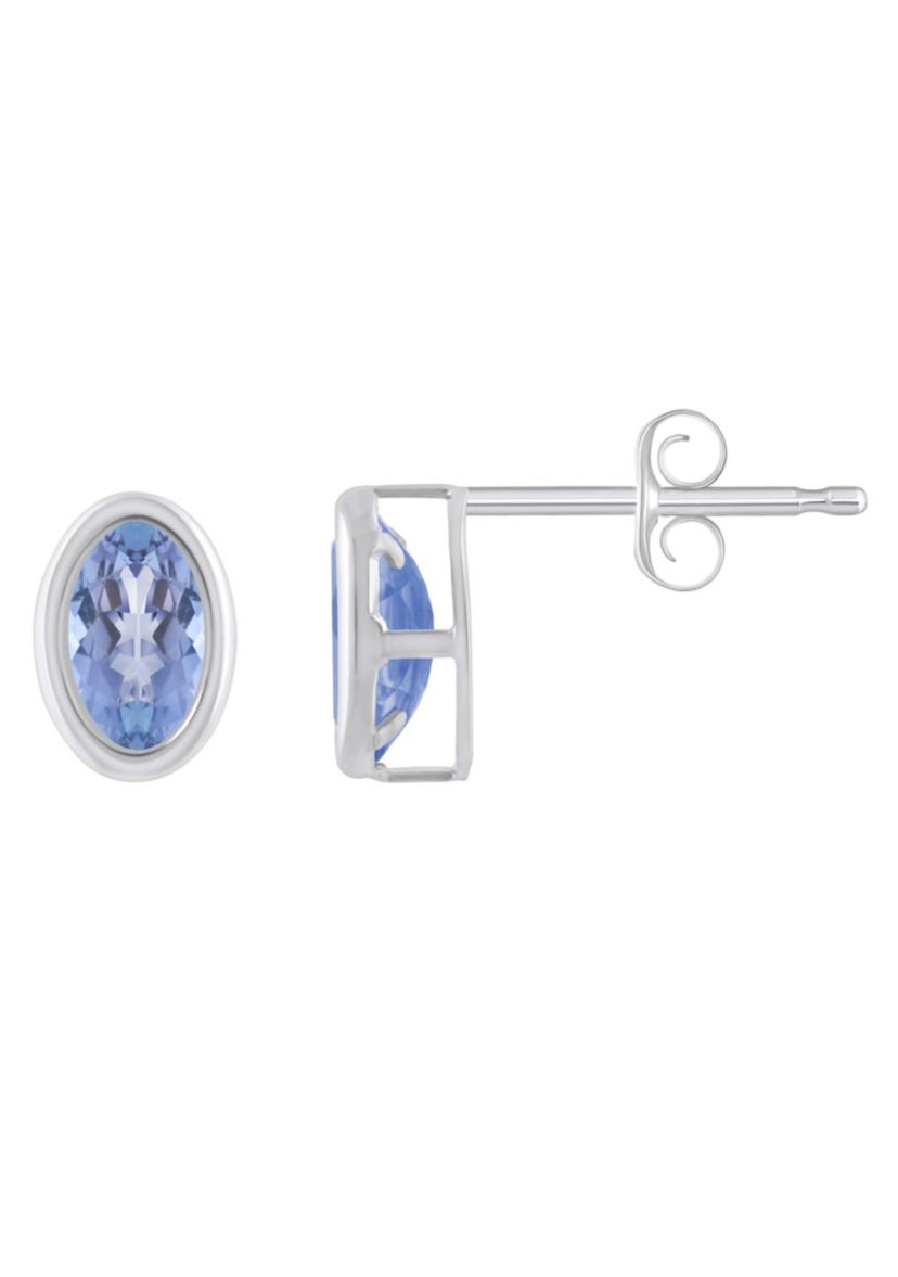 10K White Gold 6x4mm Oval Tanzanite Stud Earrings