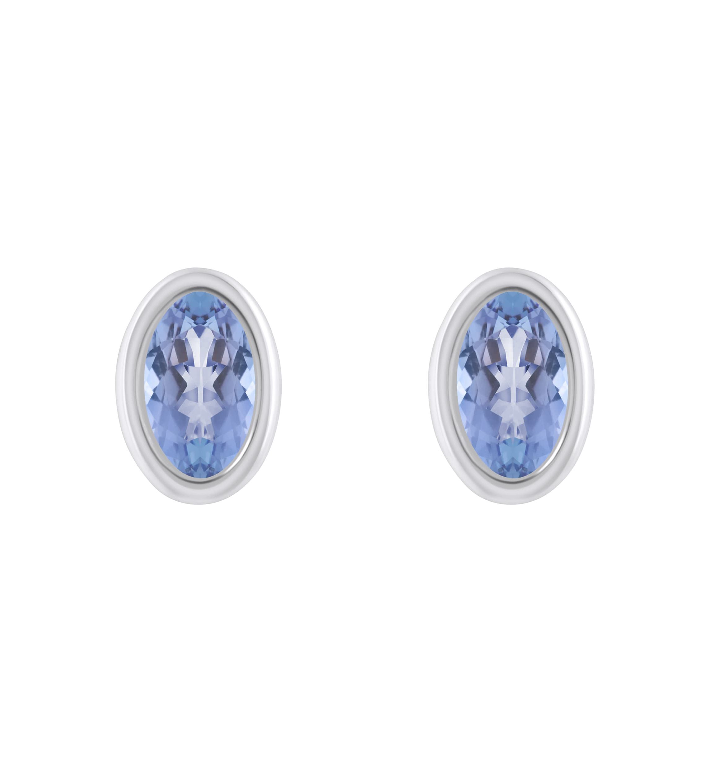 10K White Gold 6x4mm Oval Tanzanite Stud Earrings