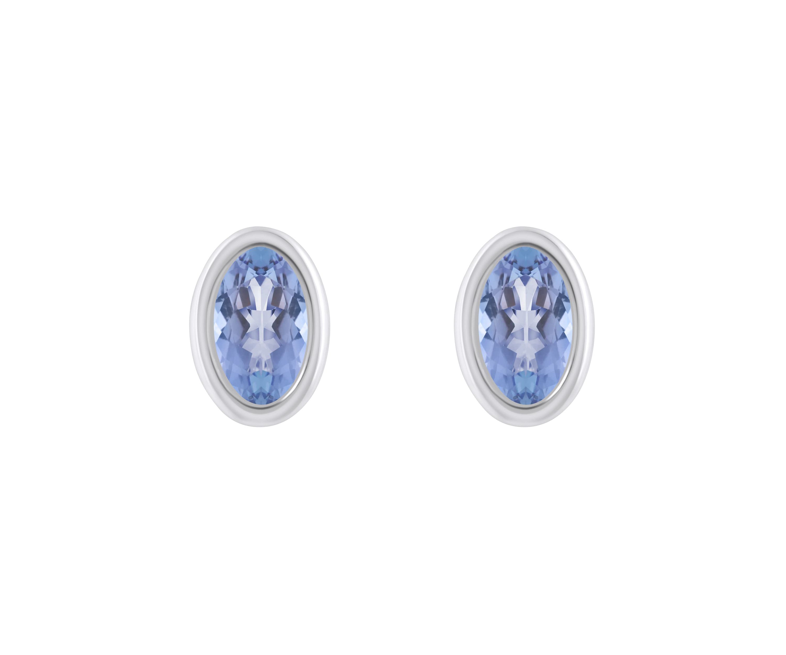 10K White Gold 6x4mm Oval Tanzanite Stud Earrings