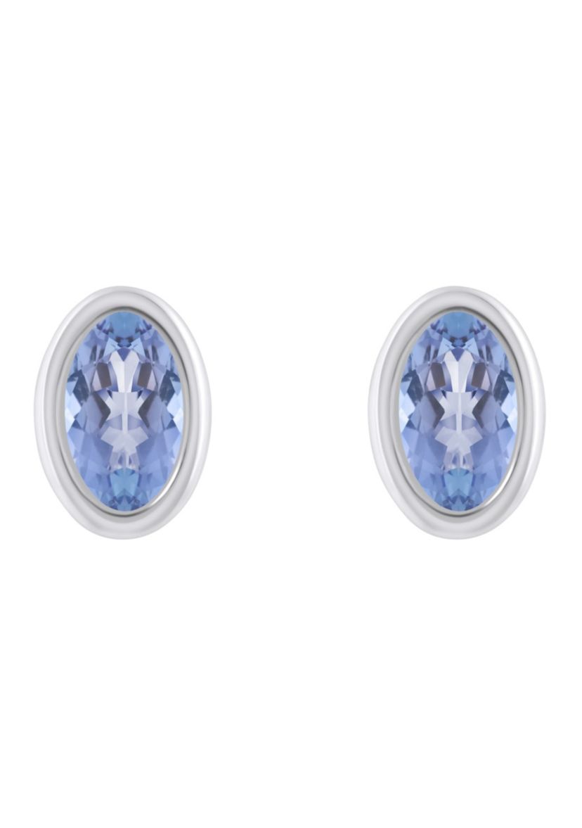10K White Gold 6x4mm Oval Tanzanite Stud Earrings