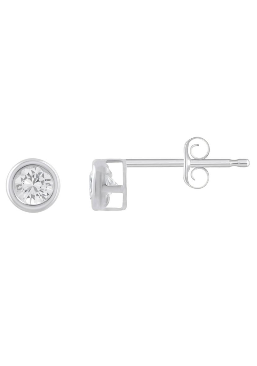10K Yellow Gold 3mm Round White Topaz Stud Earrings