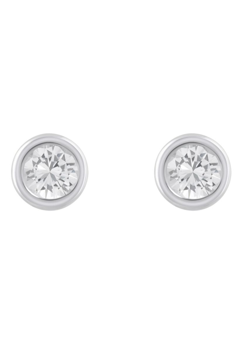 10K Yellow Gold 3mm Round White Topaz Stud Earrings
