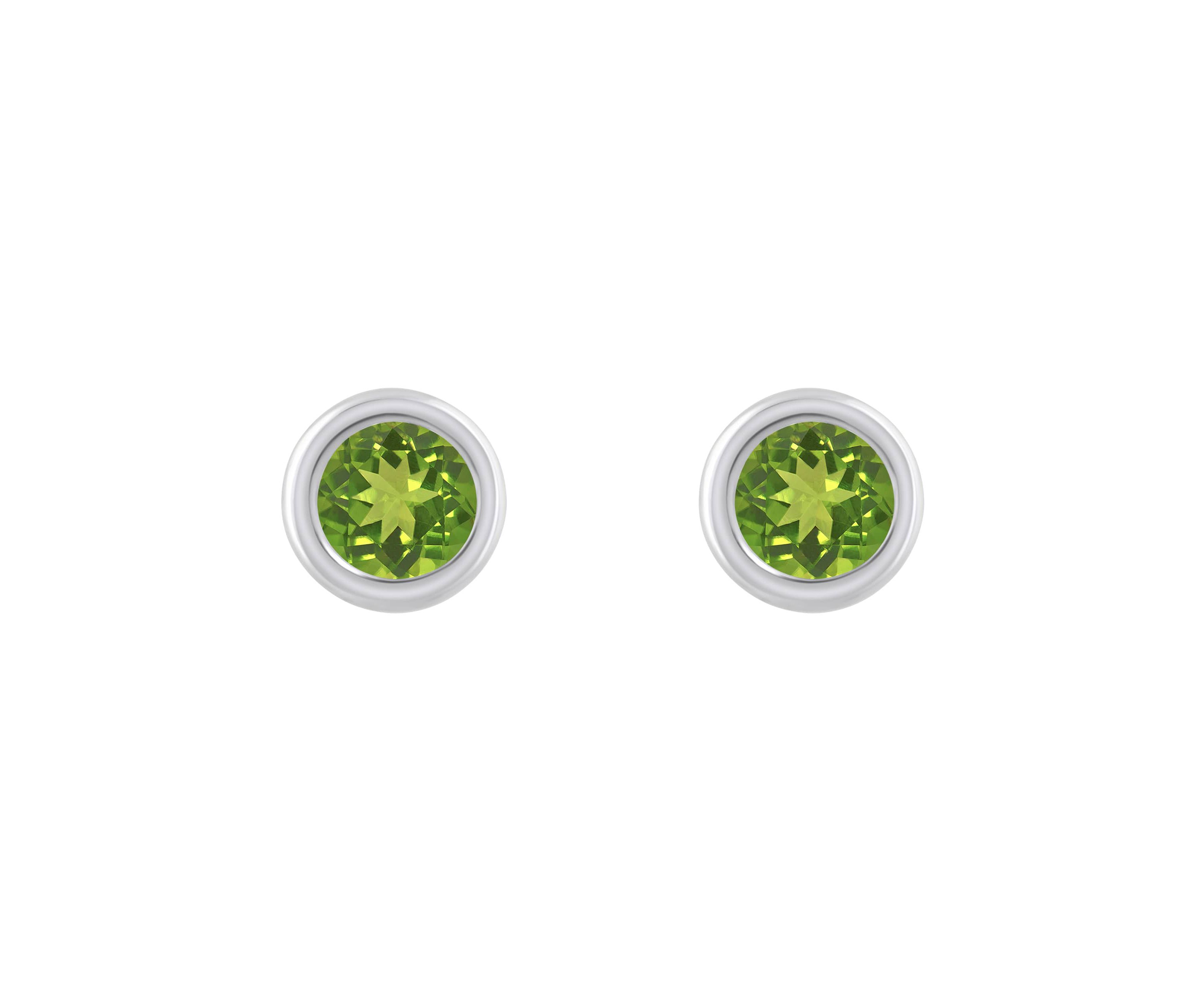 10K White Gold 3mm Round Peridot Stud Earrings