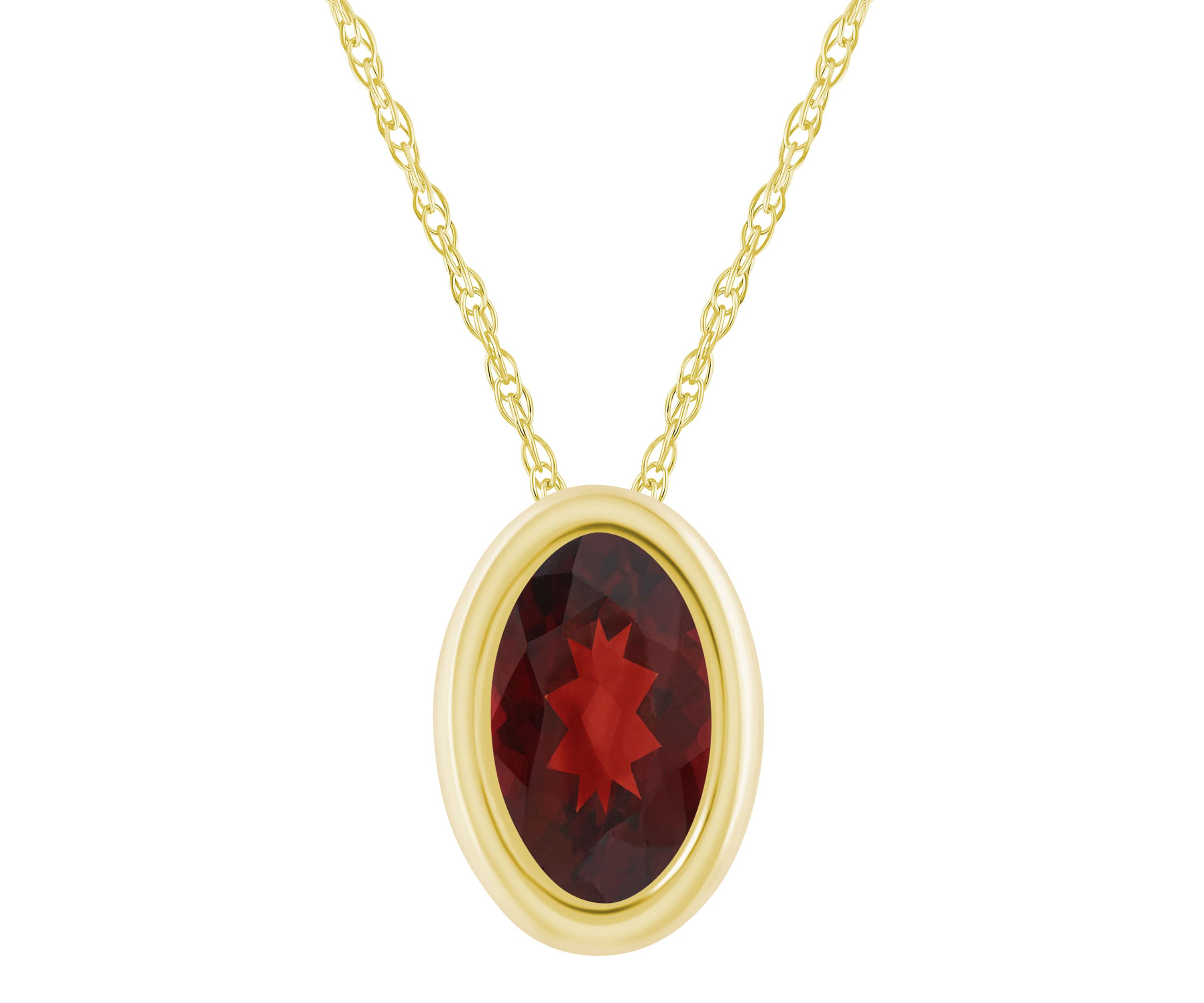 10K White Gold 6x4mm Oval Garnet Pendant Necklace