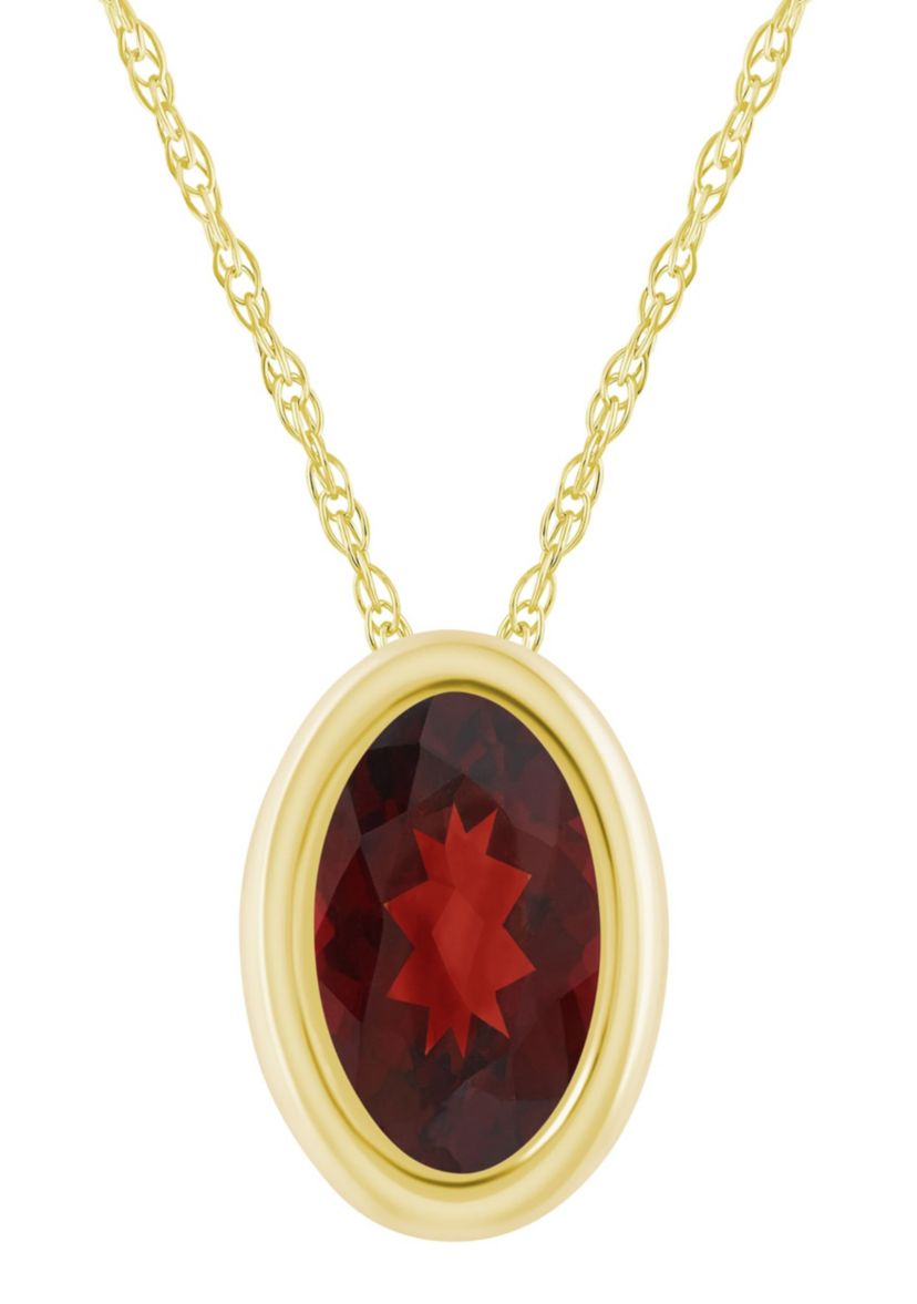 10K White Gold 6x4mm Oval Garnet Pendant Necklace