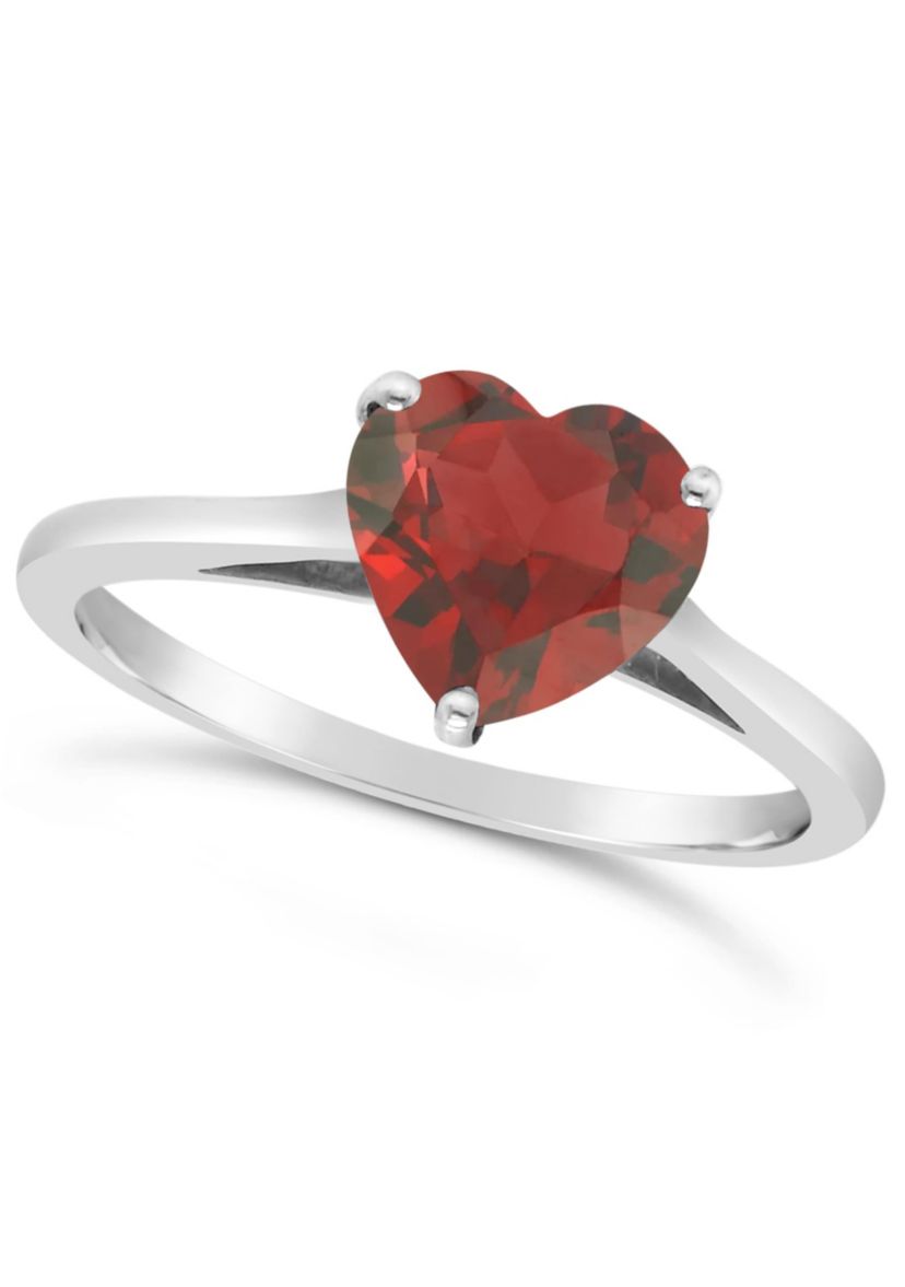 Sterling Silver 8mm Heart Shape Garnet Solitaire Ring