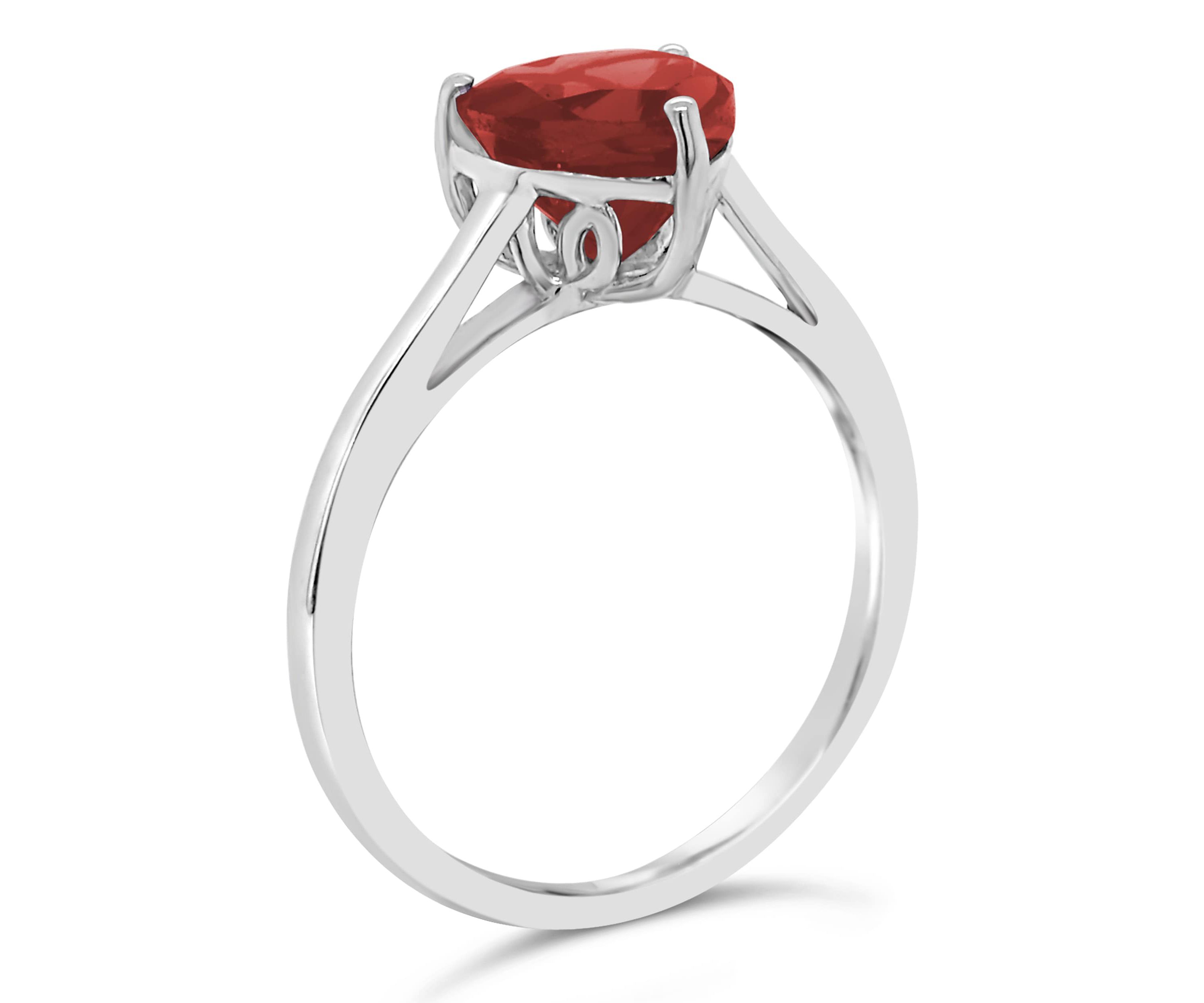 Sterling Silver 8mm Heart Shape Garnet Solitaire Ring