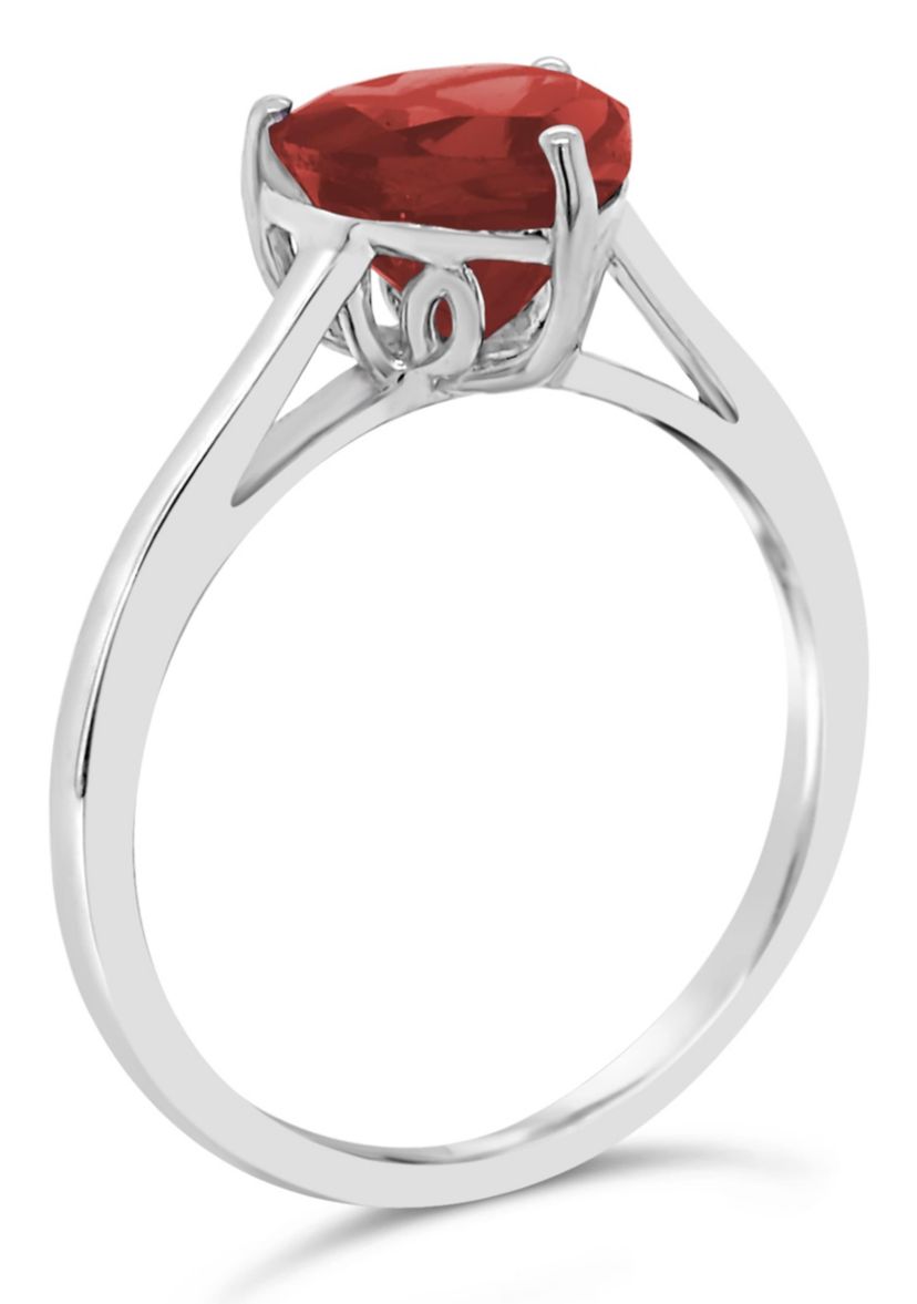 Sterling Silver 8mm Heart Shape Garnet Solitaire Ring