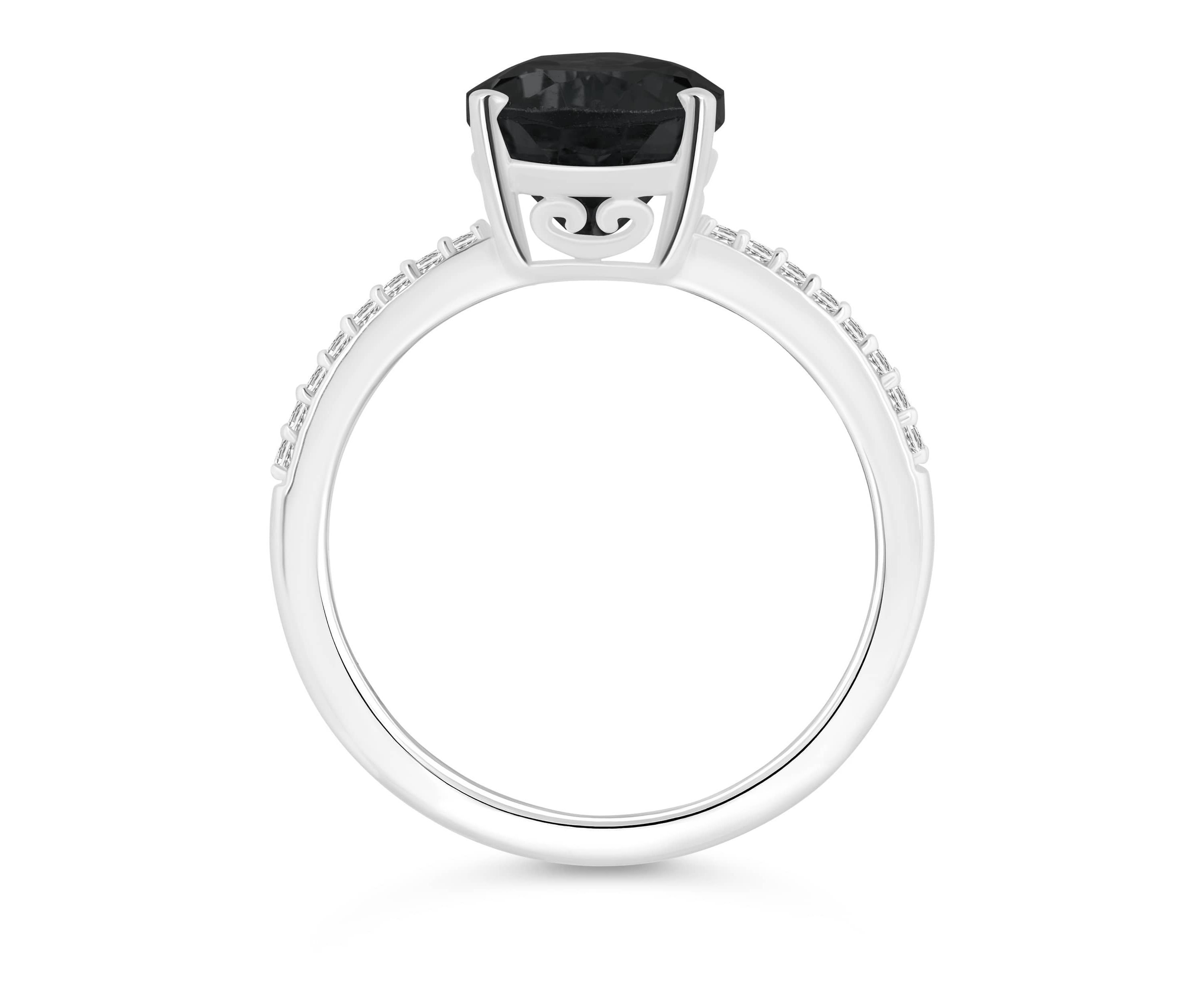 Sterling Silver 12x8mm Pear Shape Black Onyx 1/10 CTTW Diamond Ring