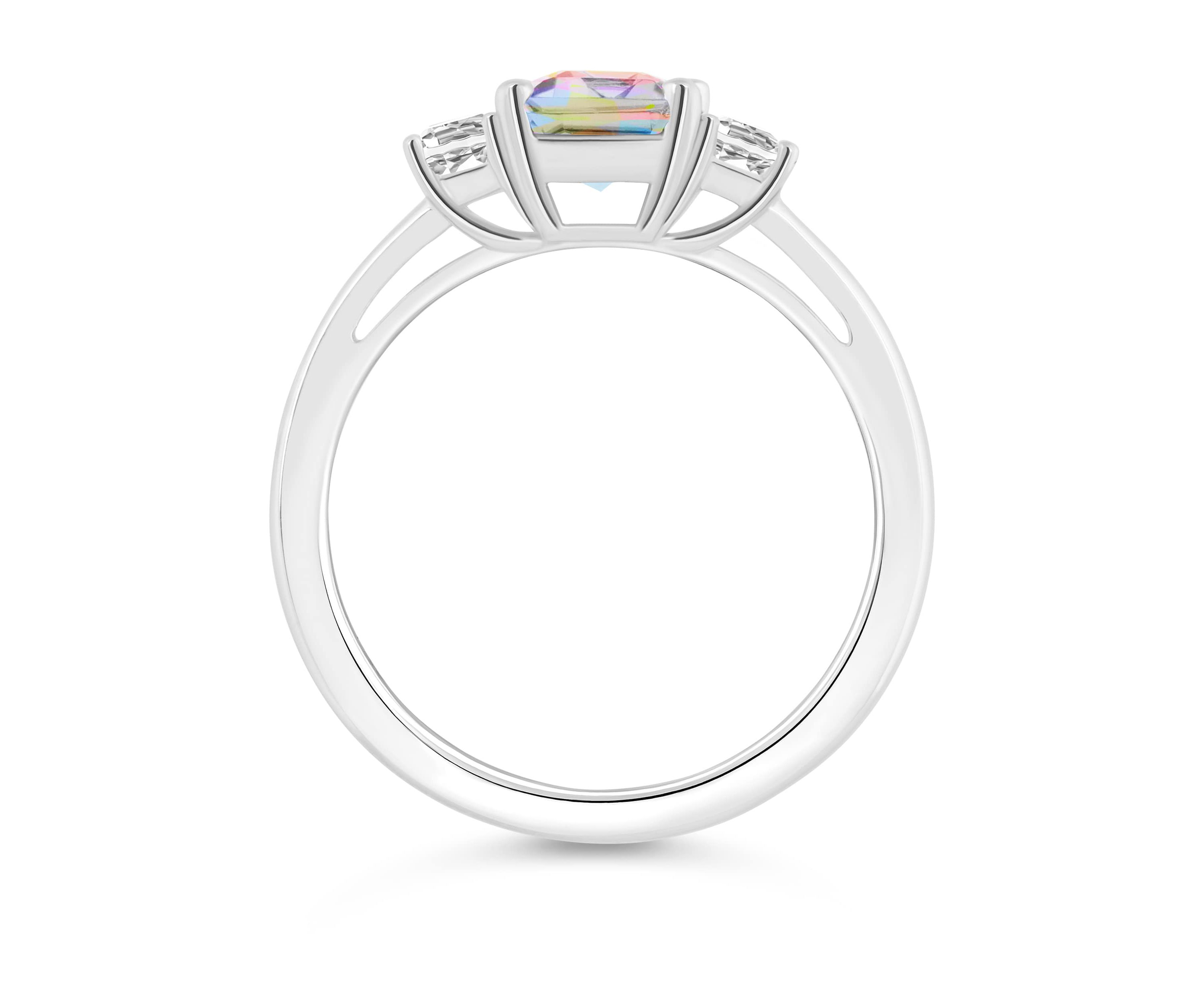Sterling Silver 8x6mm Emerald Cut Mystic Topaz & White Topaz 3-Stone Ring