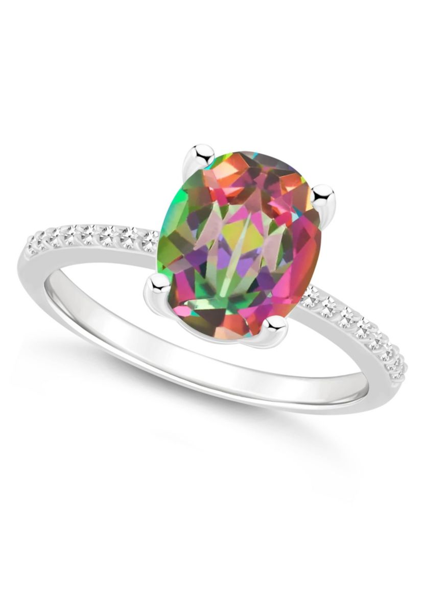 Sterling Silver 10x8mm Oval Mystic Topaz 1/10 CTTW Diamond Ring