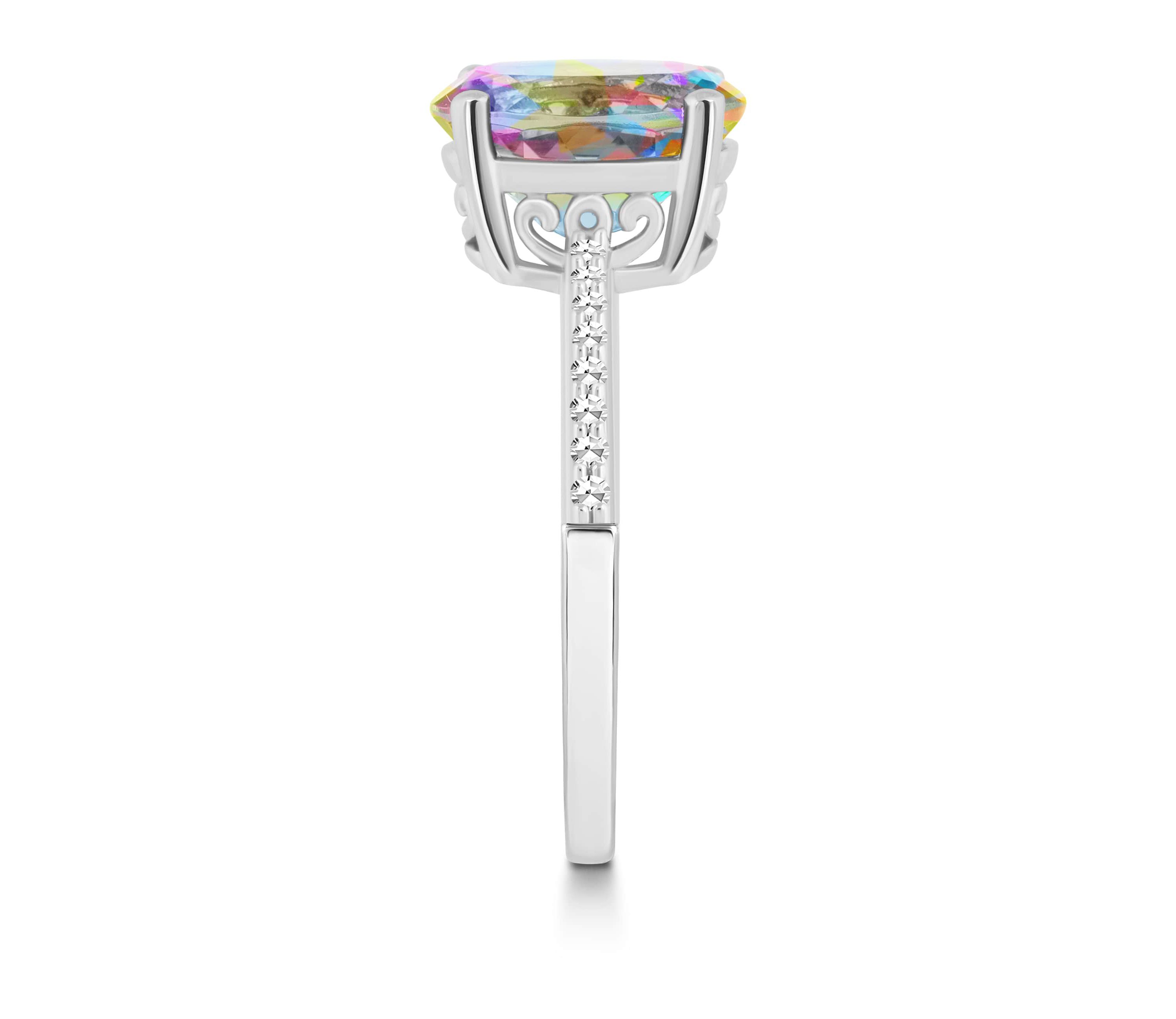 Sterling Silver 10x8mm Oval Mystic Topaz 1/10 CTTW Diamond Ring