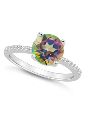 Belk & Co Sterling Silver 8mm Round Mystic Topaz 1/10 CTTW Diamond Ring, 6