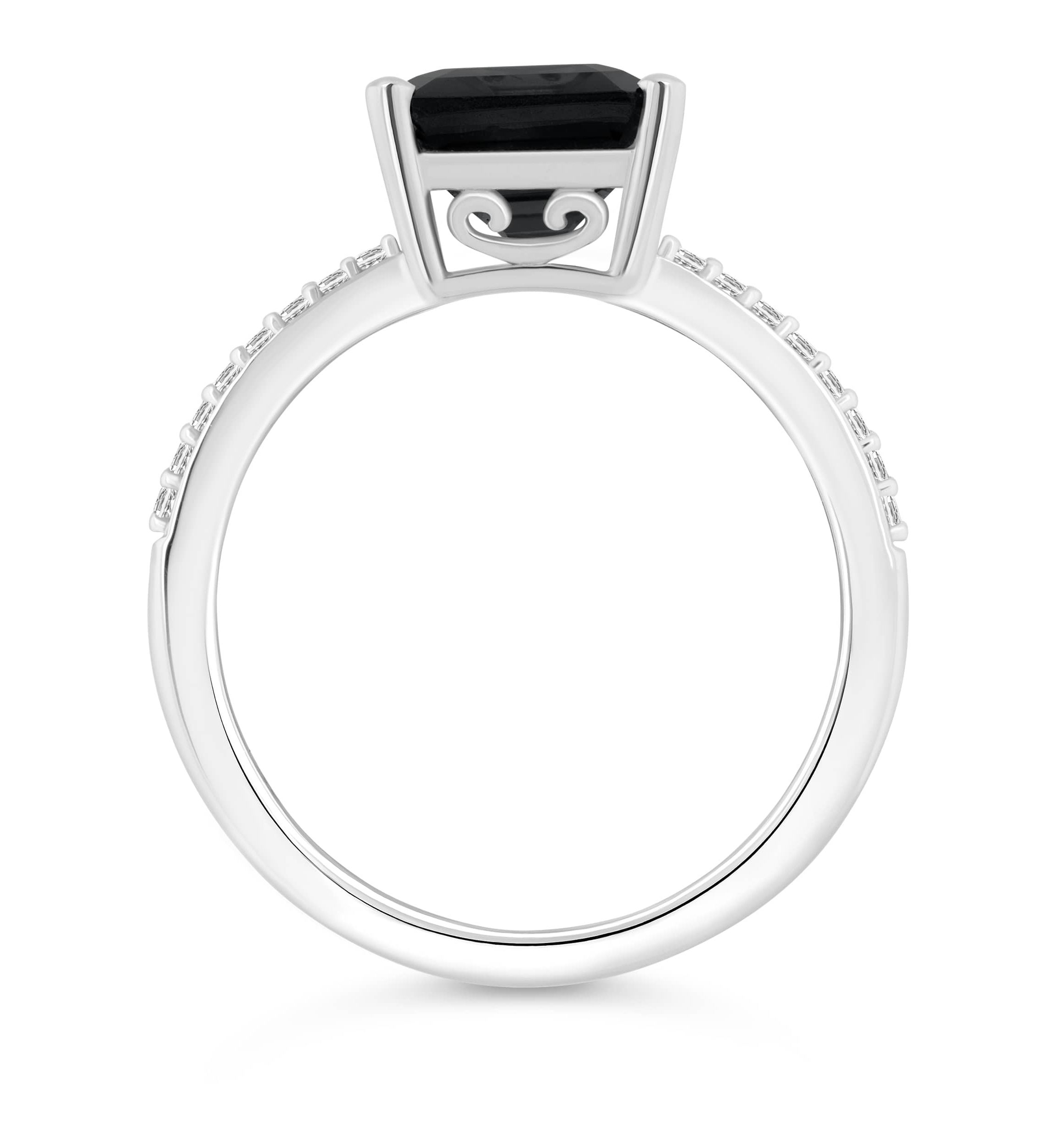 Sterling Silver 10x8mm Emerald Cut Black Onyx 1/10 CTTW Diamond Ring