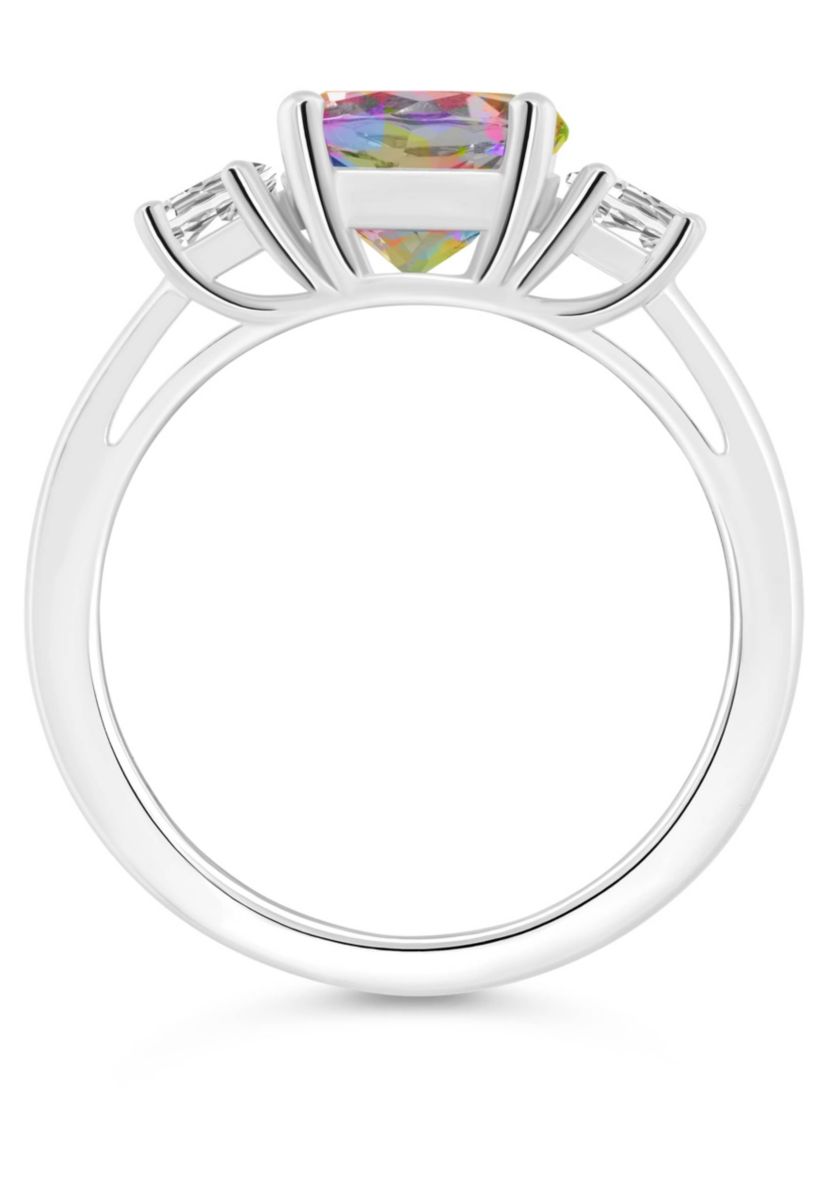 Sterling Silver 8mm Round Mystic Topaz & White Topaz 3-Stone Ring