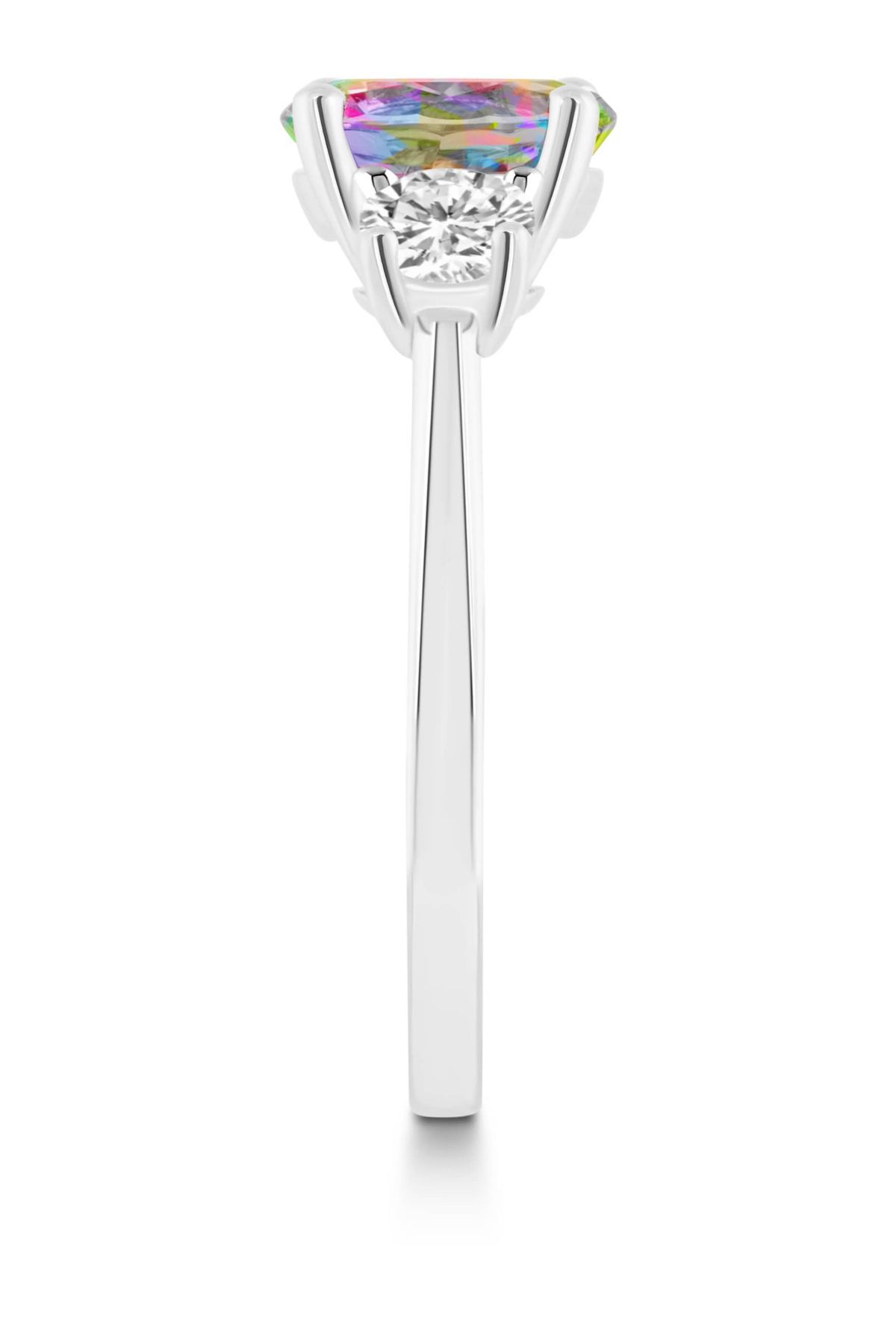 Sterling Silver 8mm Round Mystic Topaz & White Topaz 3-Stone Ring