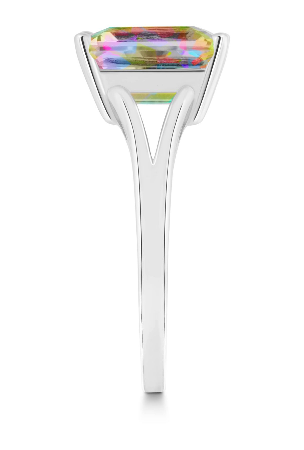 Sterling Silver 10x8mm Emerald Cut Mystic Topaz Split Shank Ring