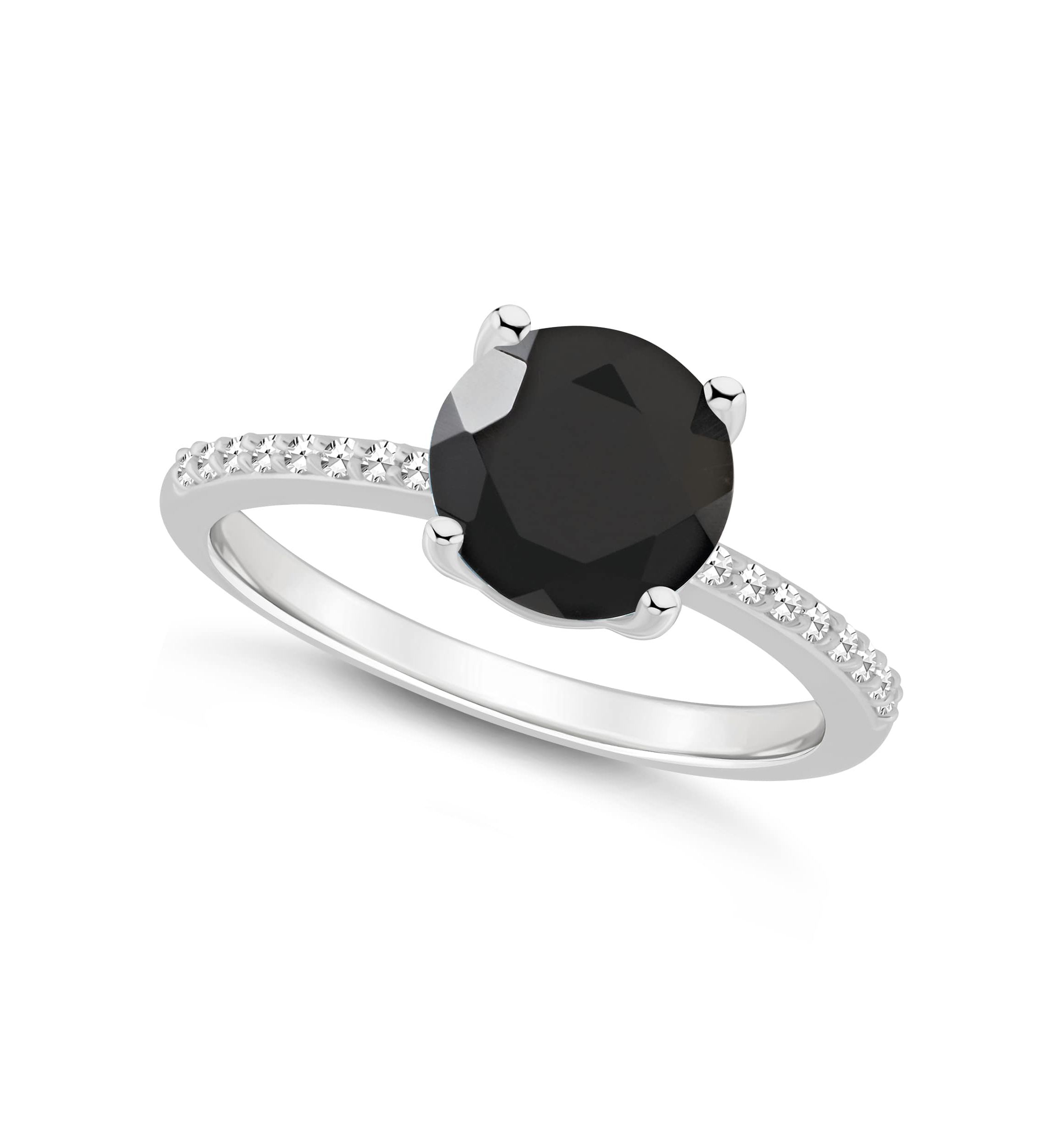 Sterling Silver 8mm Round Black Onyx 1/10 CTTW Diamond Ring