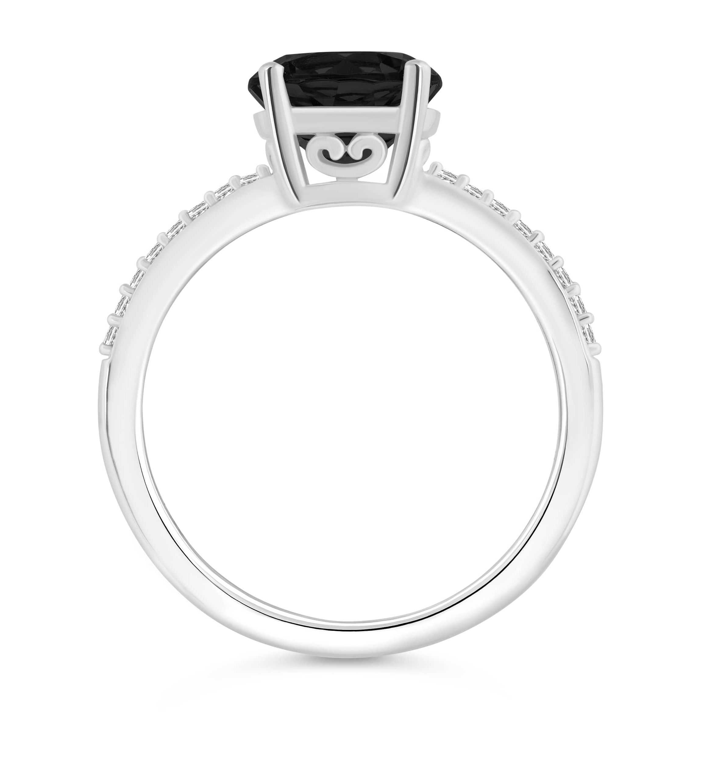 Sterling Silver 8mm Round Black Onyx 1/10 CTTW Diamond Ring