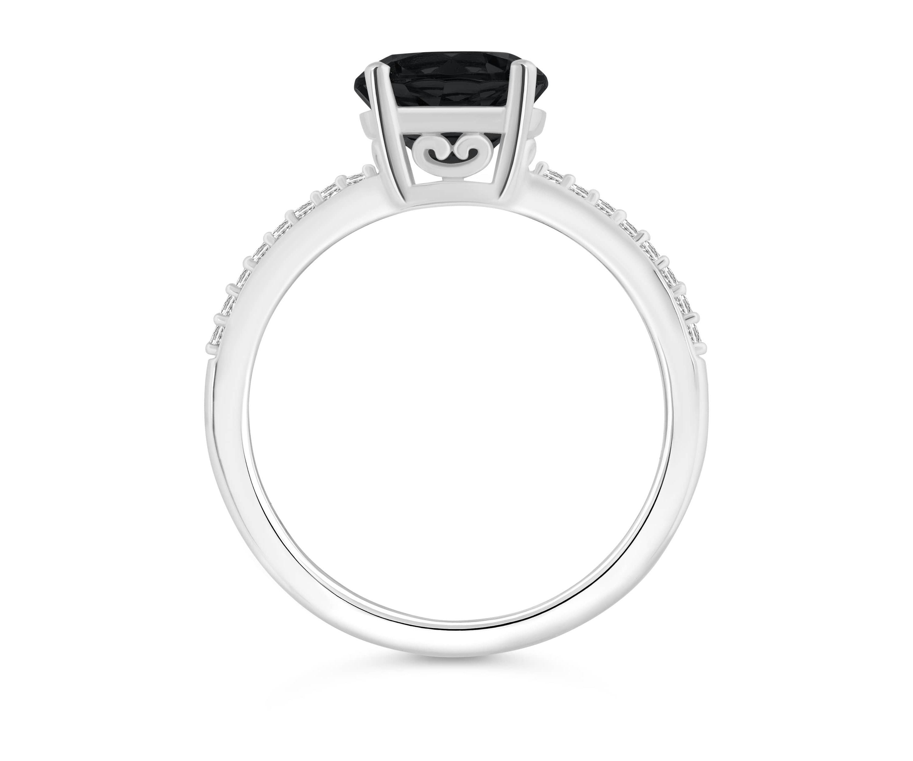 Sterling Silver 8mm Round Black Onyx 1/10 CTTW Diamond Ring