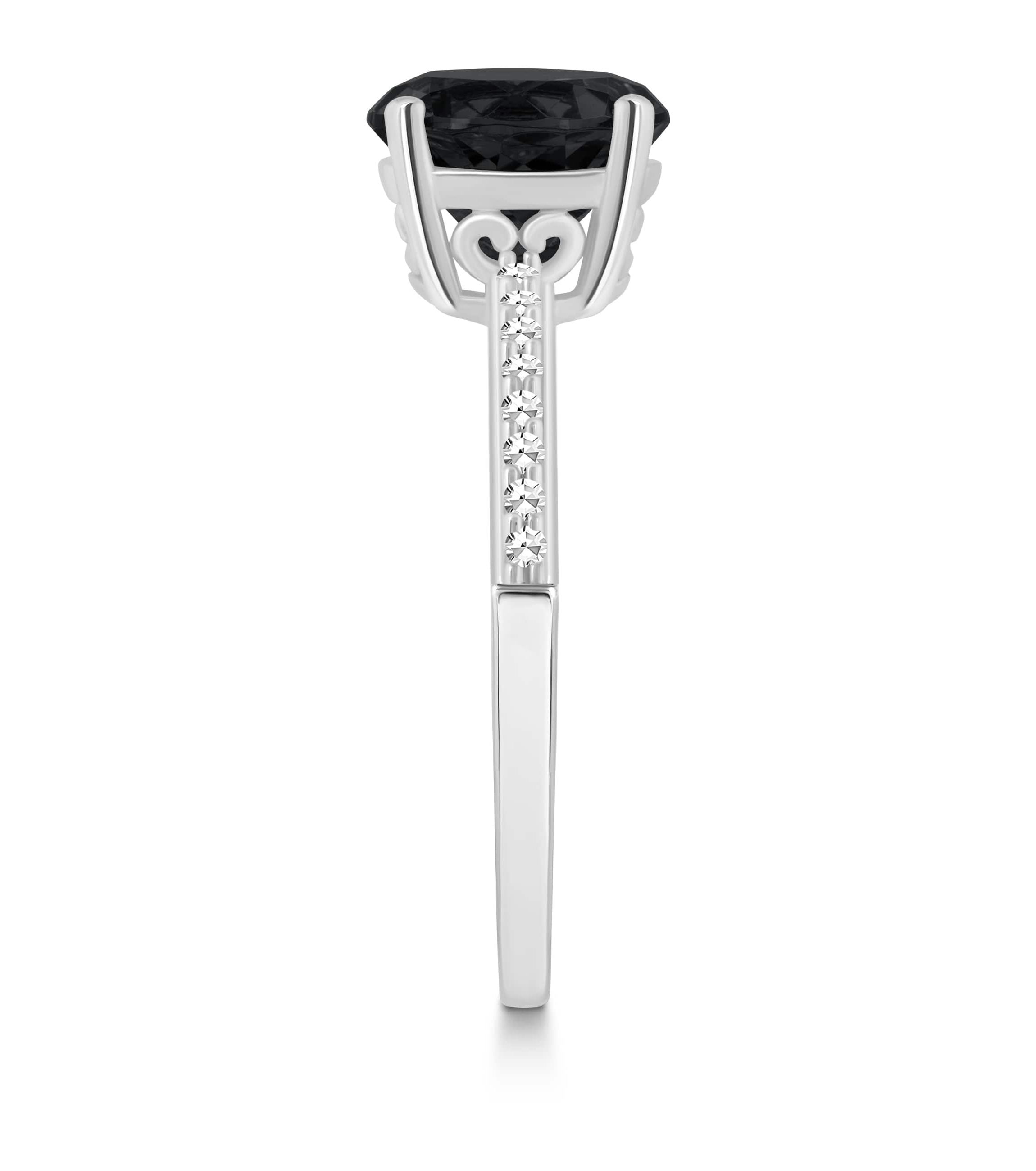 Sterling Silver 8mm Round Black Onyx 1/10 CTTW Diamond Ring