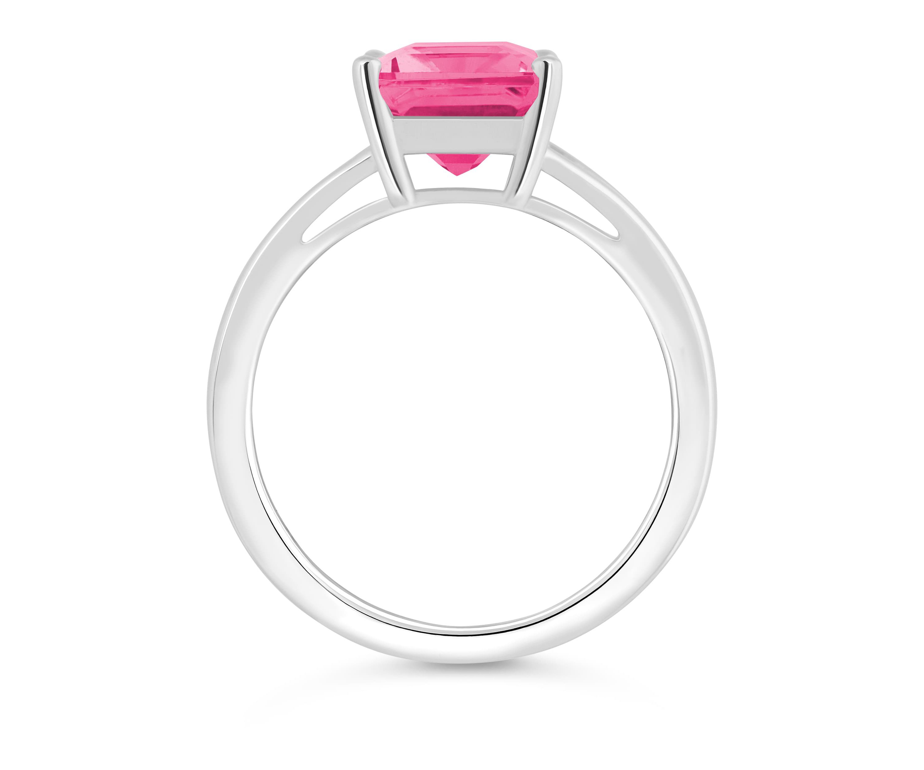 Sterling Silver 10x8mm Emerald Cut Pink Topaz Split Shank Ring