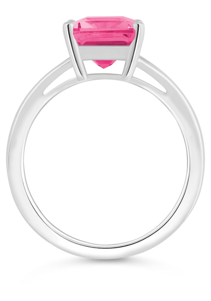 Sterling Silver 10x8mm Emerald Cut Pink Topaz Split Shank Ring