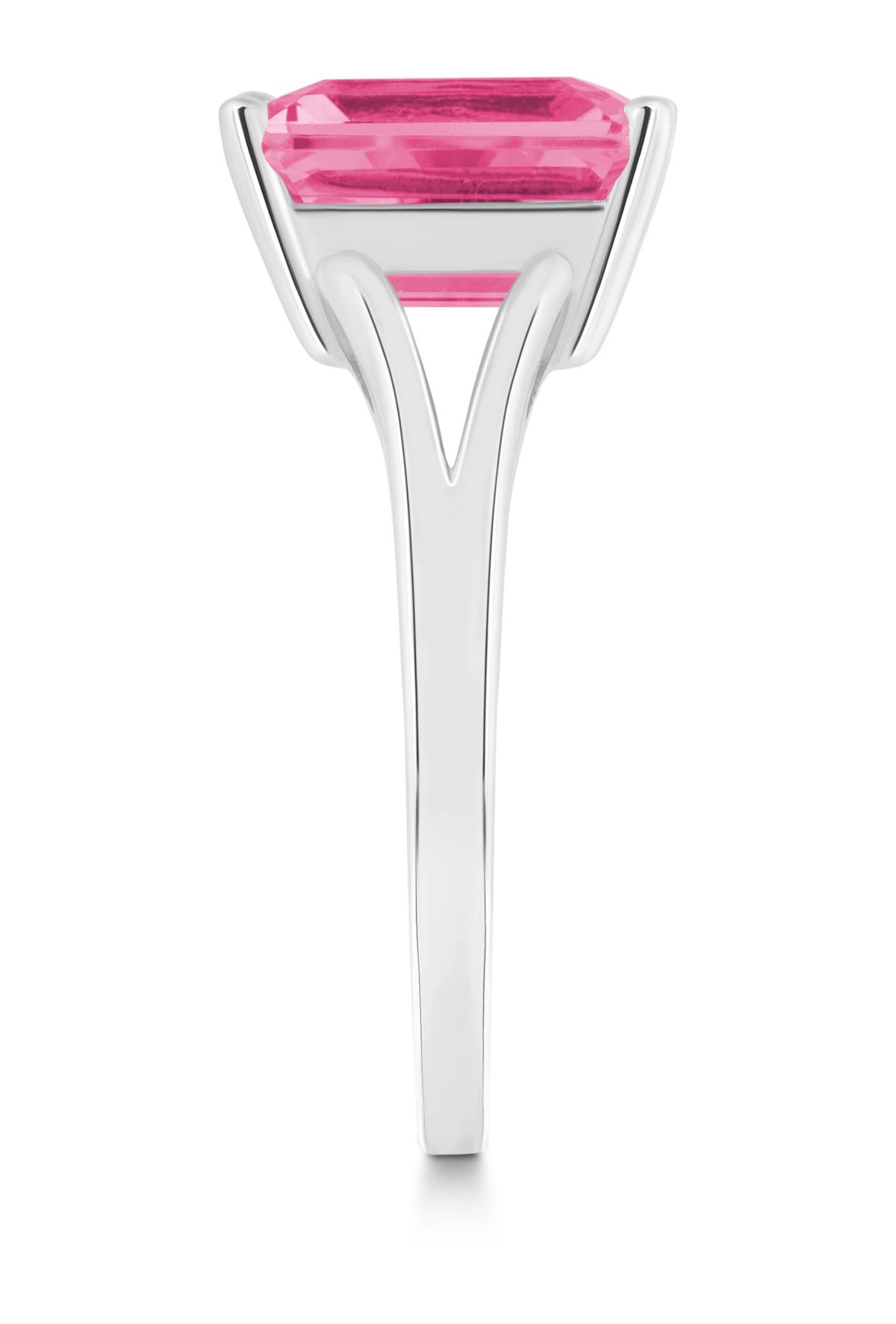 Sterling Silver 10x8mm Emerald Cut Pink Topaz Split Shank Ring