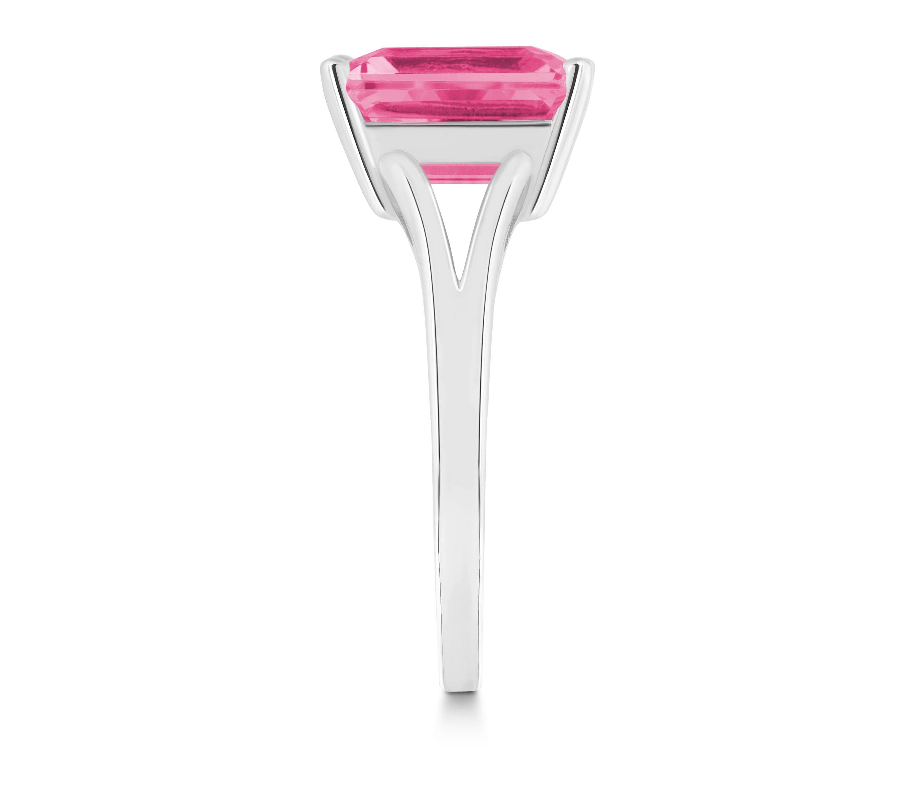 Sterling Silver 10x8mm Emerald Cut Pink Topaz Split Shank Ring