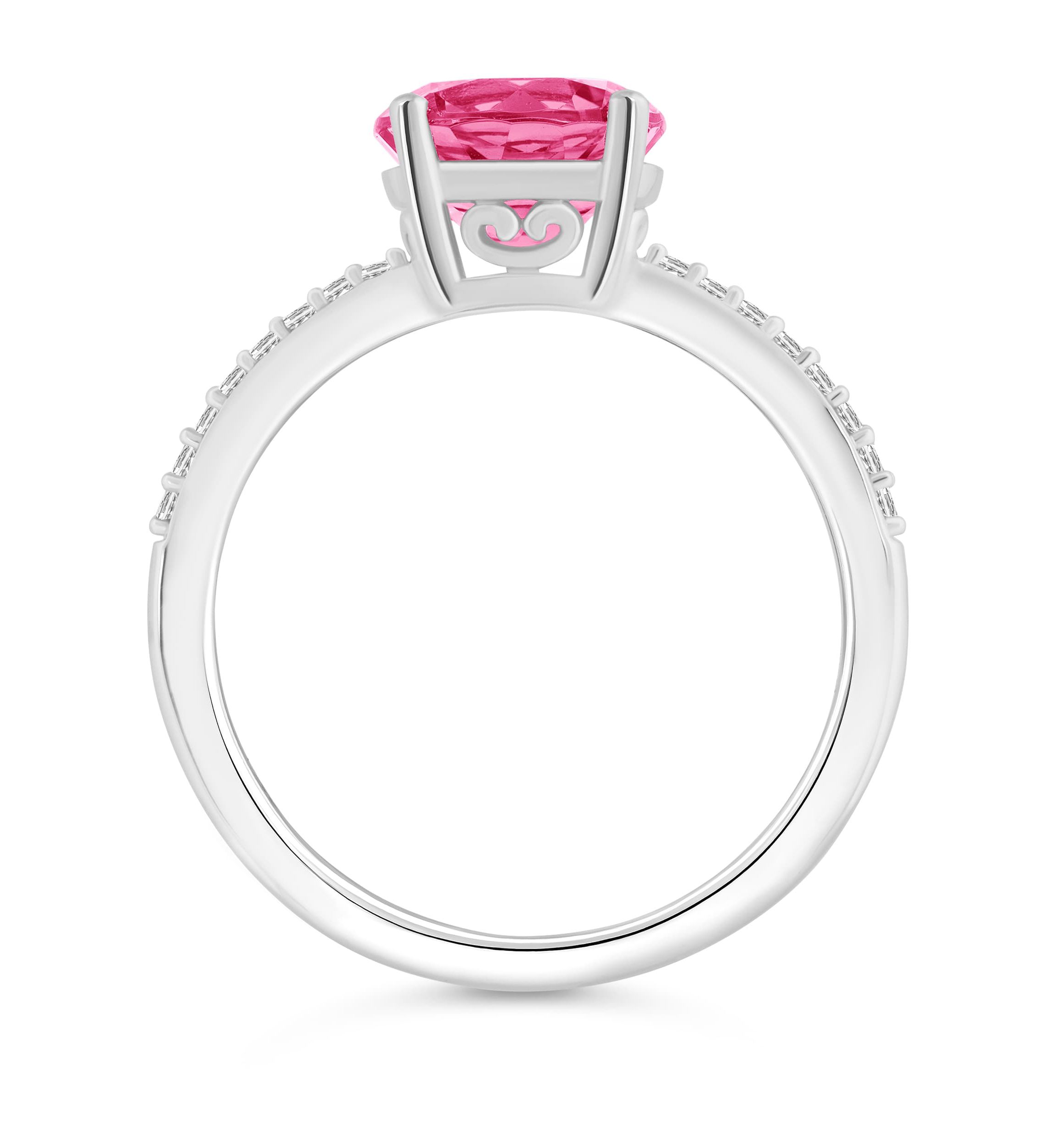 Sterling Silver 8mm Round Pink Topaz 1/10 CTTW Diamond Ring