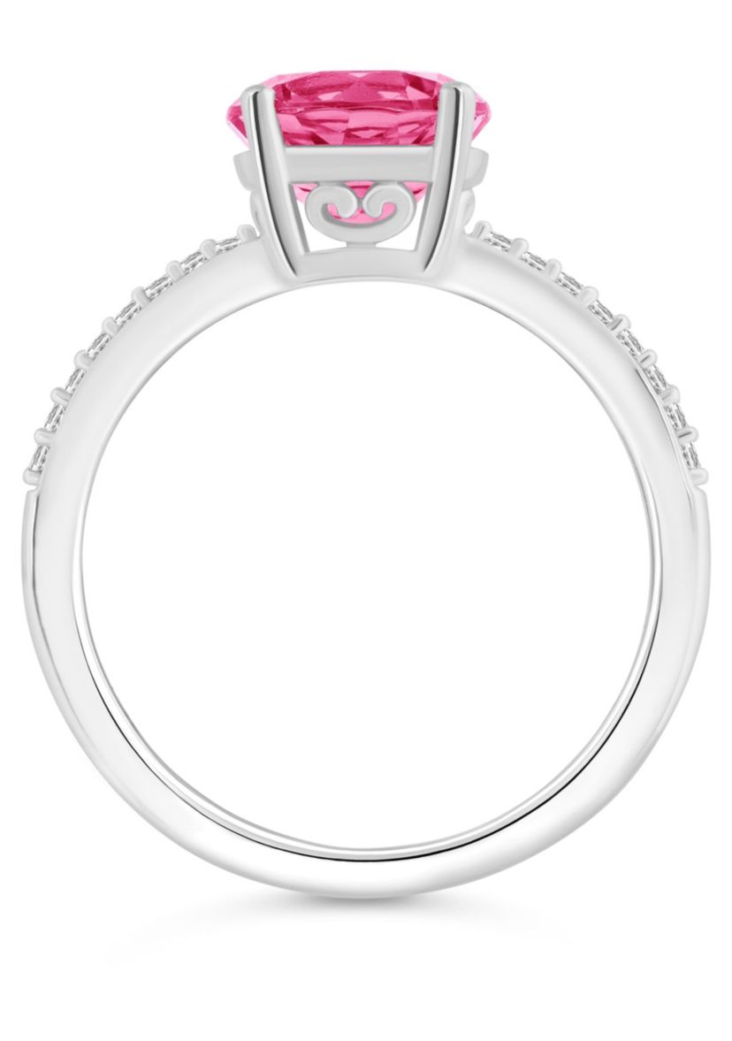 Sterling Silver 8mm Round Pink Topaz 1/10 CTTW Diamond Ring