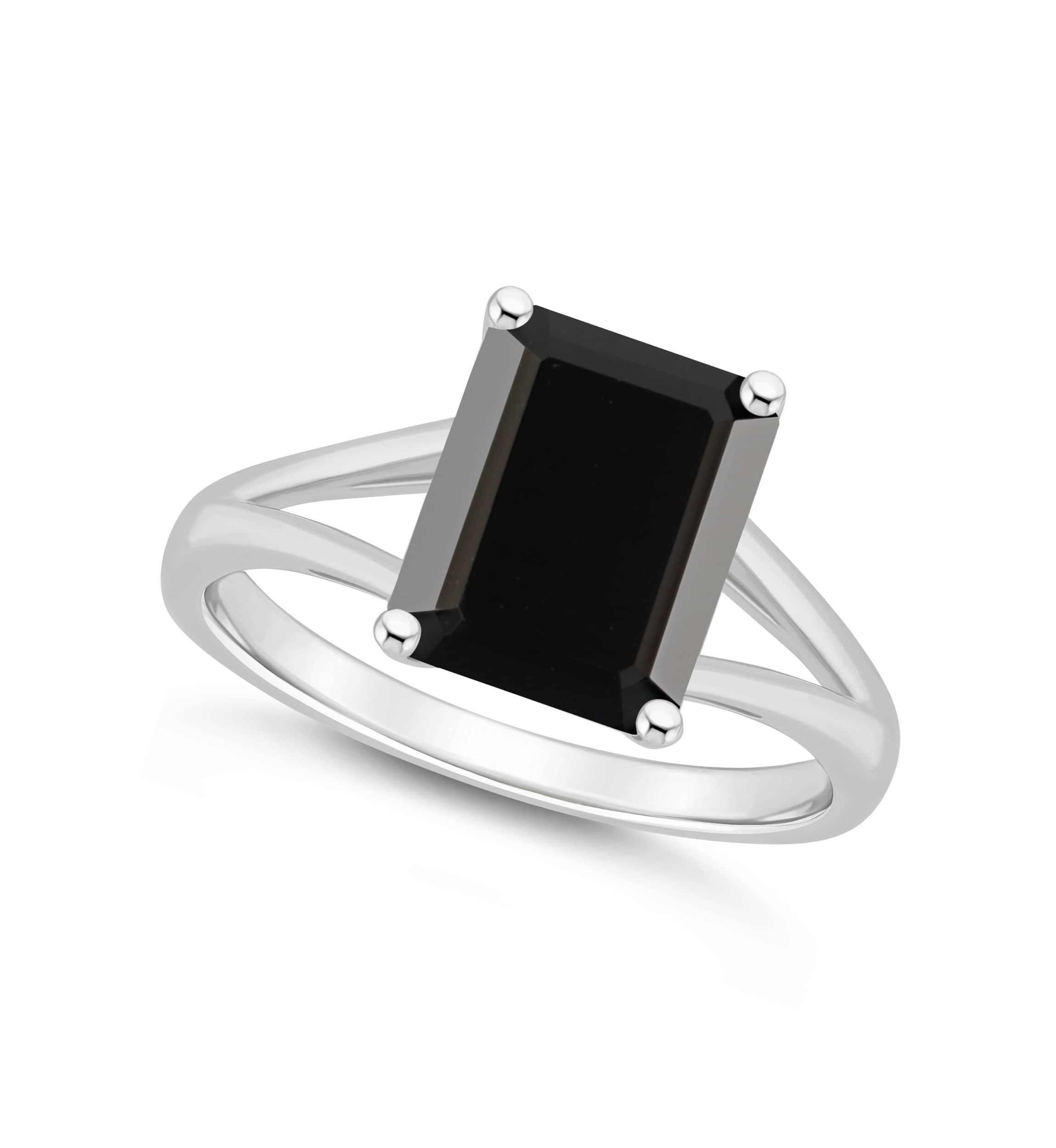 Sterling Silver 10x8mm Emerald Cut Black Onyx Split Shank Ring
