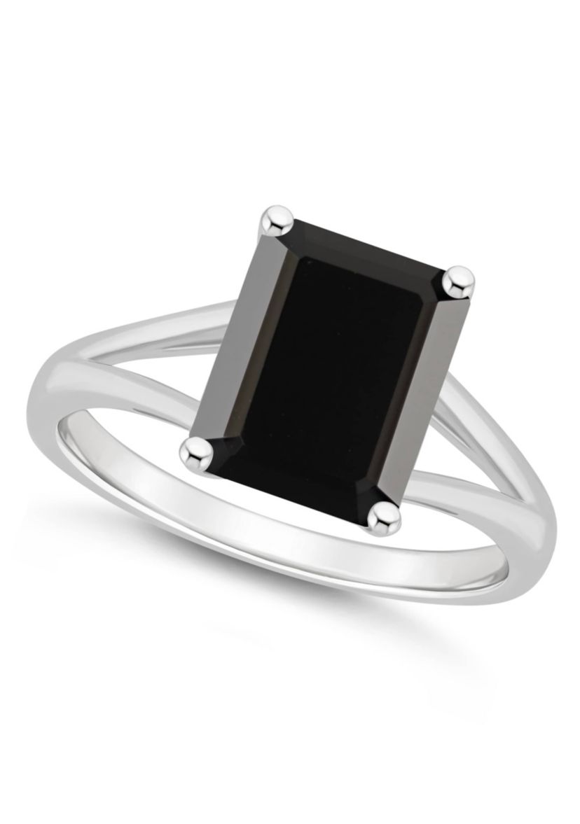 Sterling Silver 10x8mm Emerald Cut Black Onyx Split Shank Ring