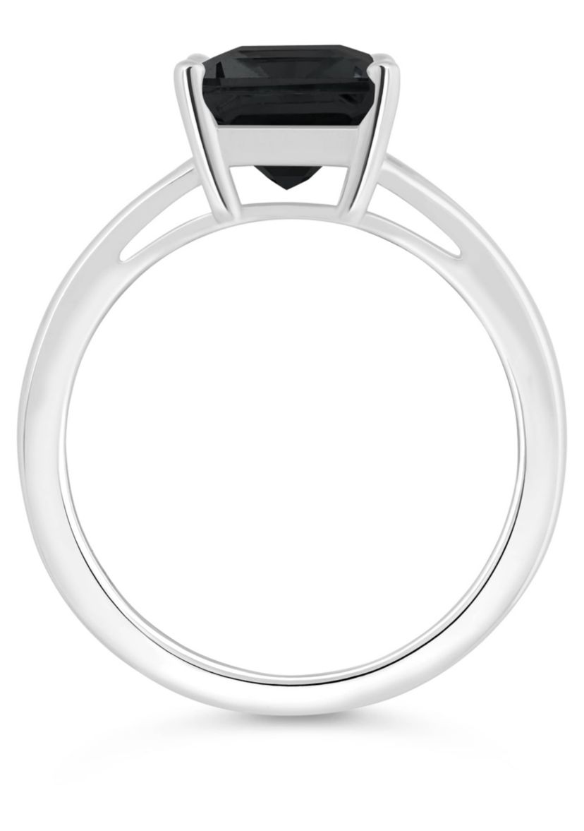 Sterling Silver 10x8mm Emerald Cut Black Onyx Split Shank Ring