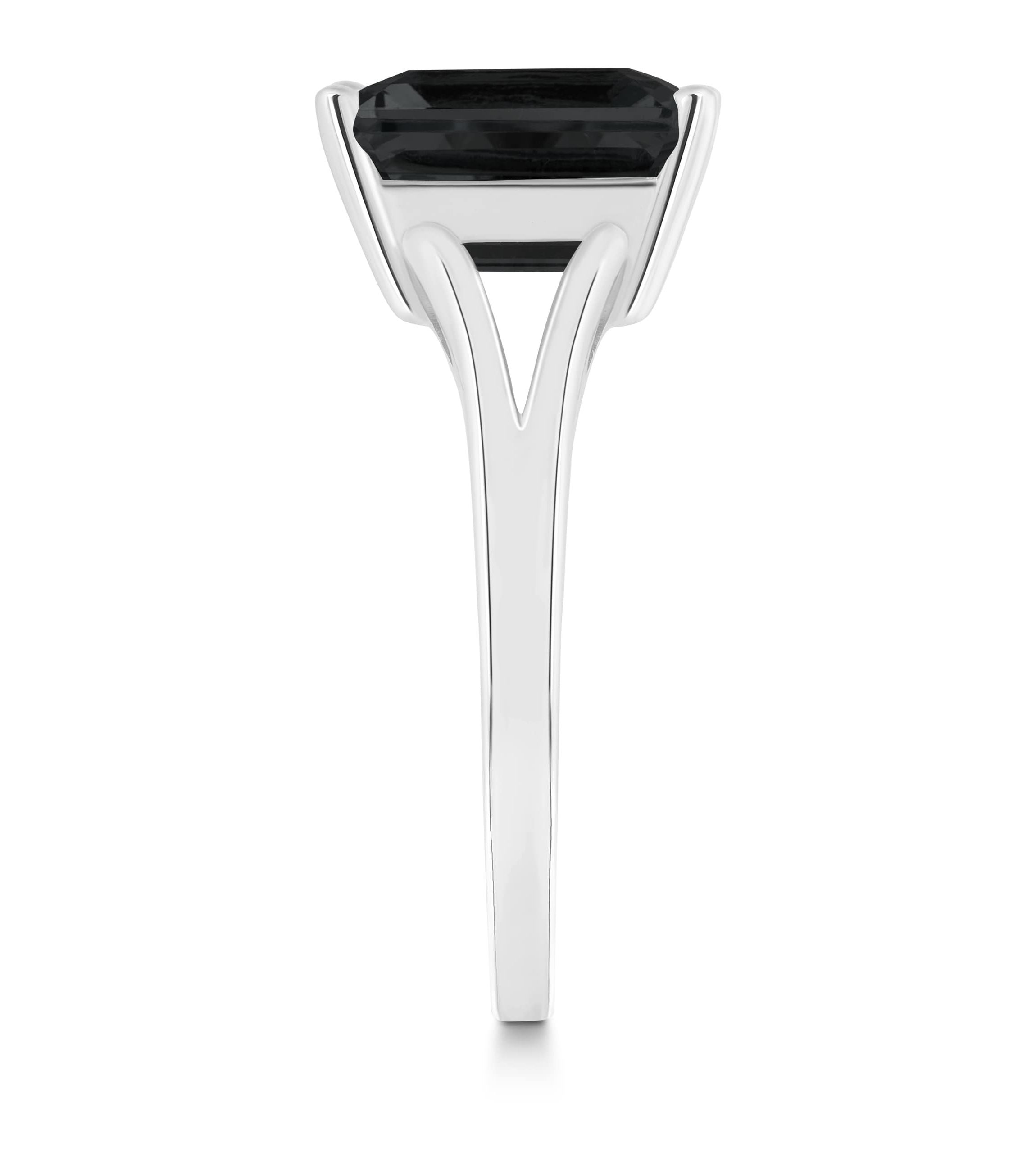 Sterling Silver 10x8mm Emerald Cut Black Onyx Split Shank Ring