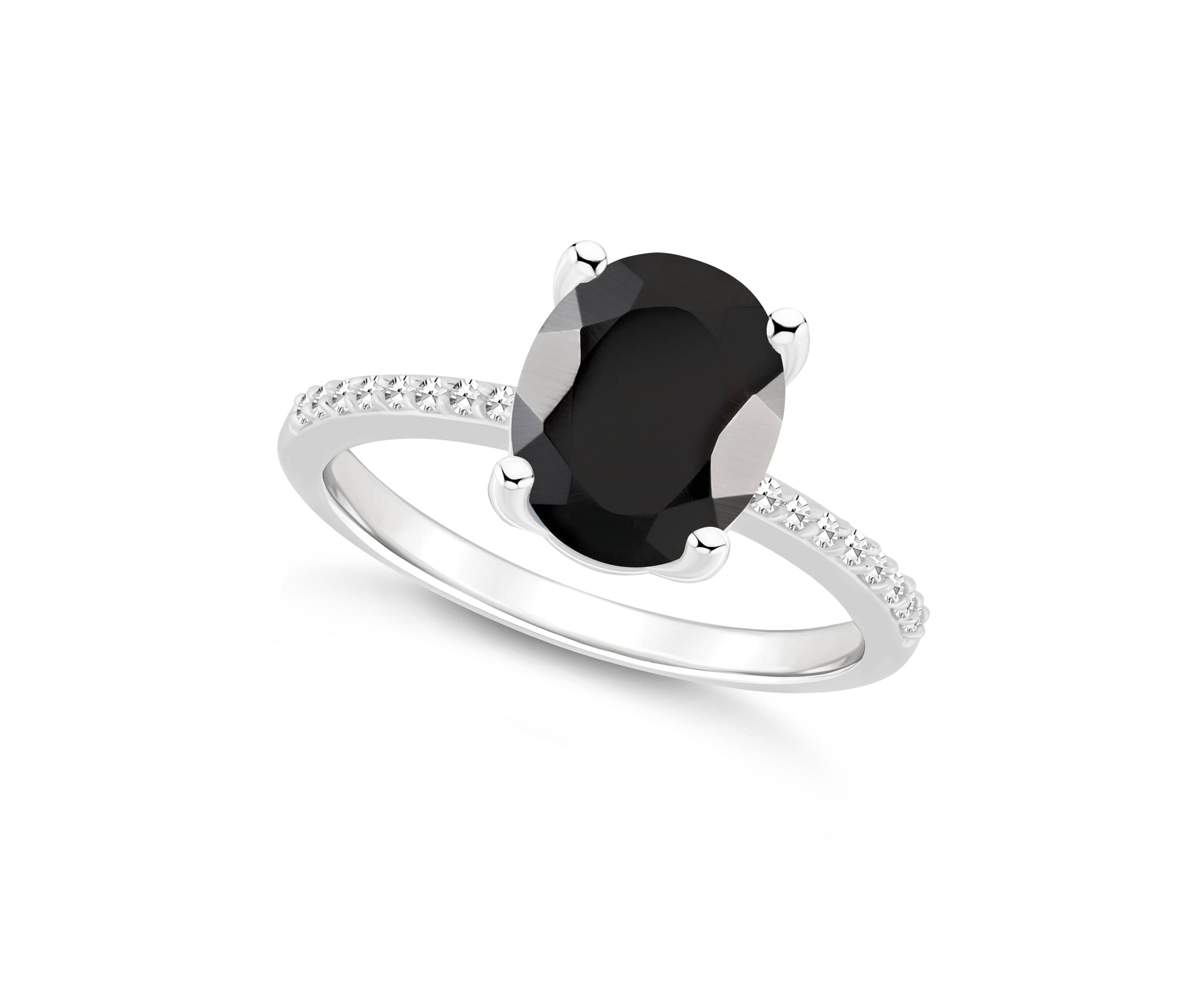 Sterling Silver 10x8mm Oval Black Onyx 1/10 CTTW Diamond Ring