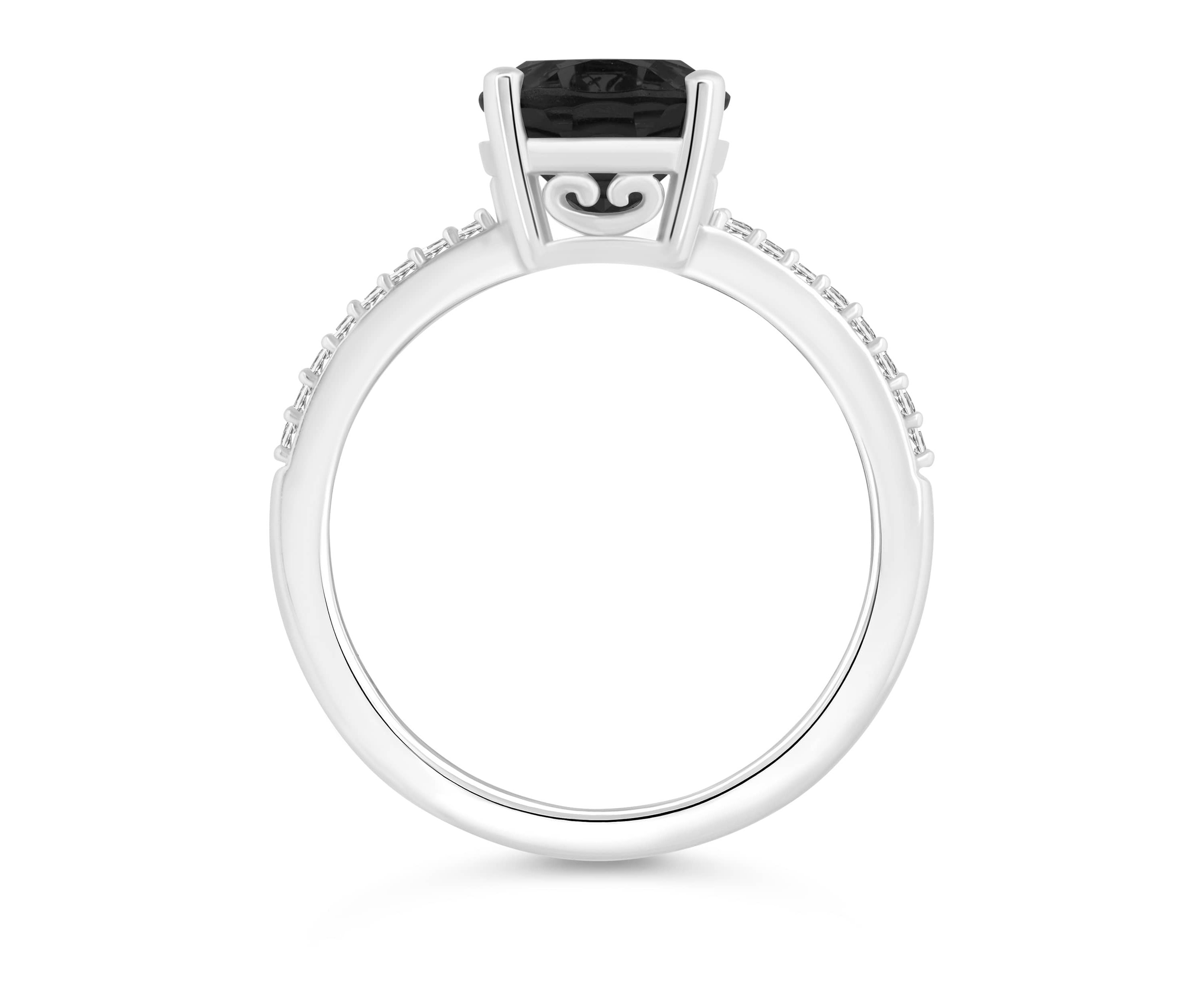 Sterling Silver 10x8mm Oval Black Onyx 1/10 CTTW Diamond Ring